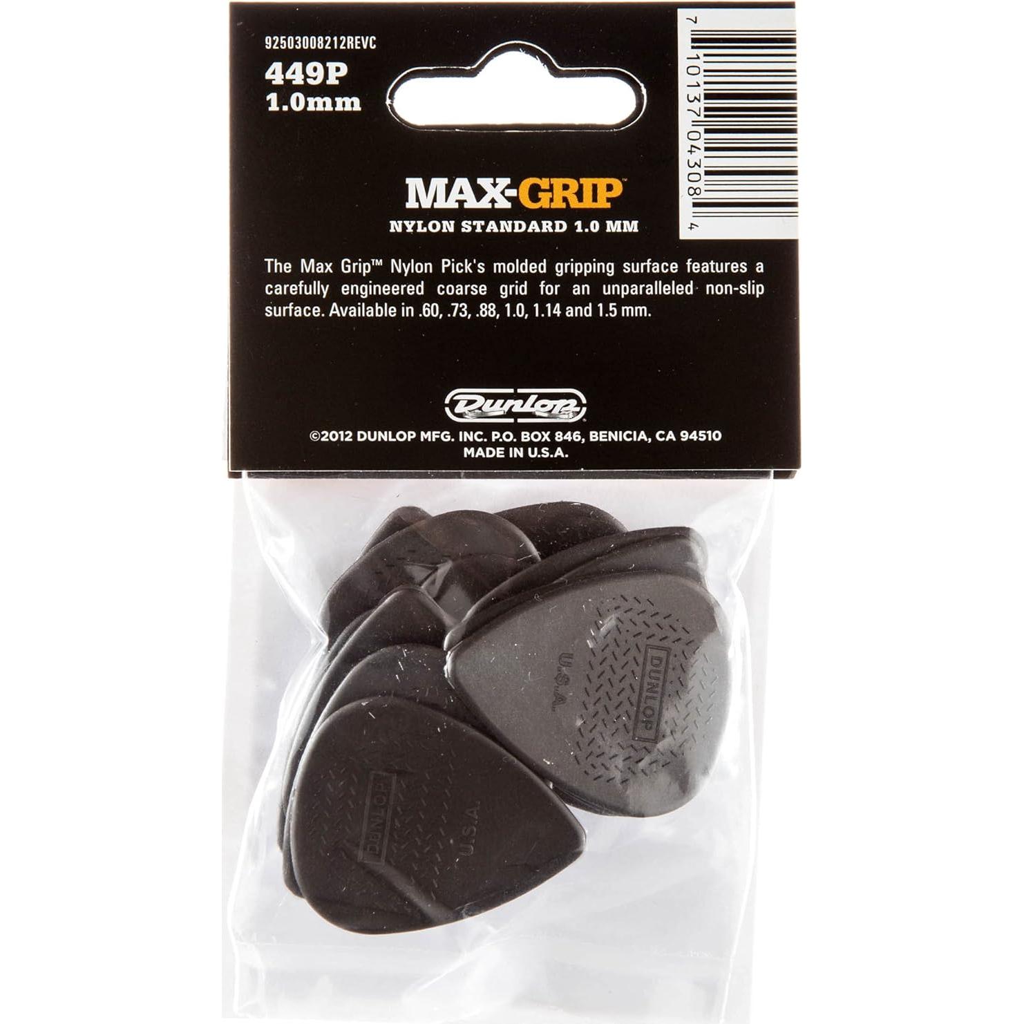 Picos de guitarra Dunlop Max Grip Nylon 1.0mm - 12 unidades
