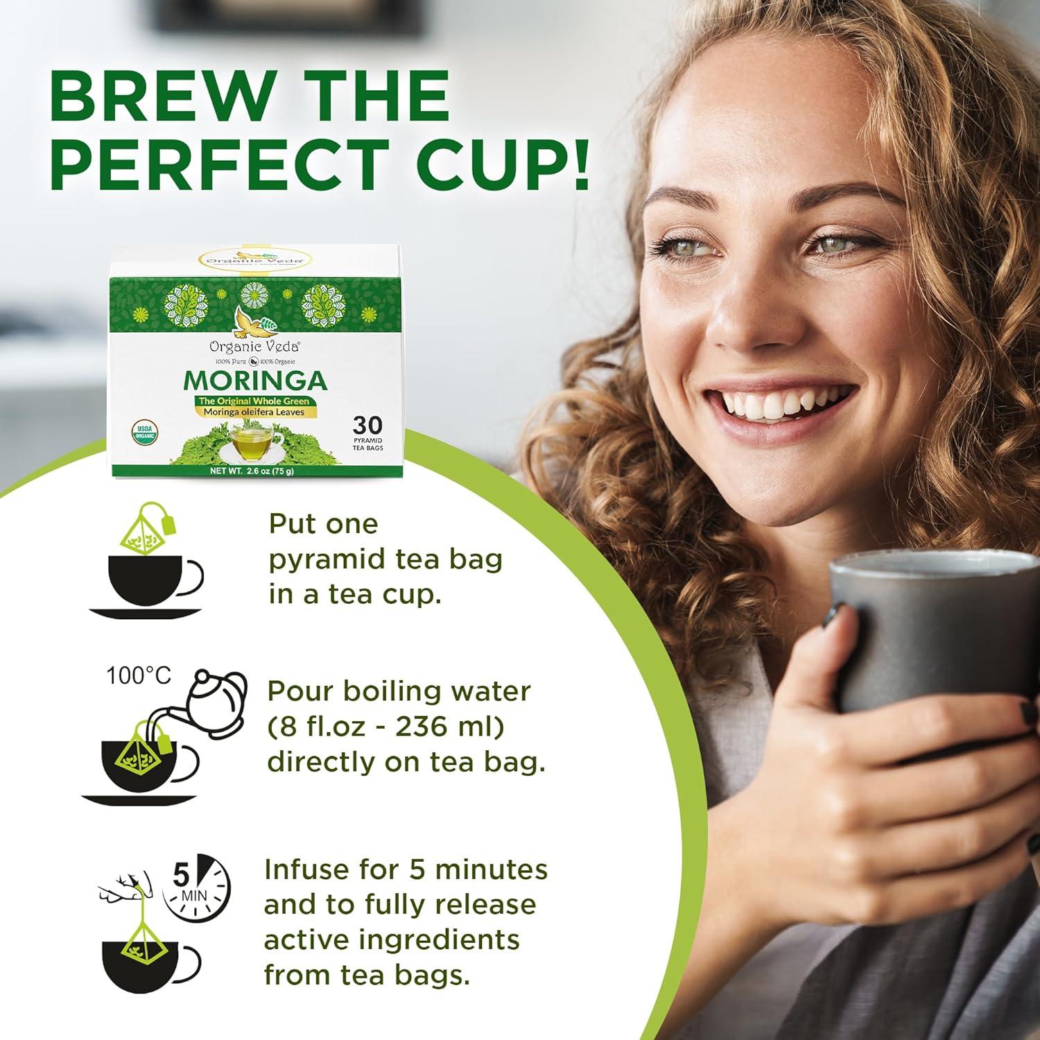 Té de Moringa Orgánico Veda 30 Bolsitas en Pirámide 2.5g