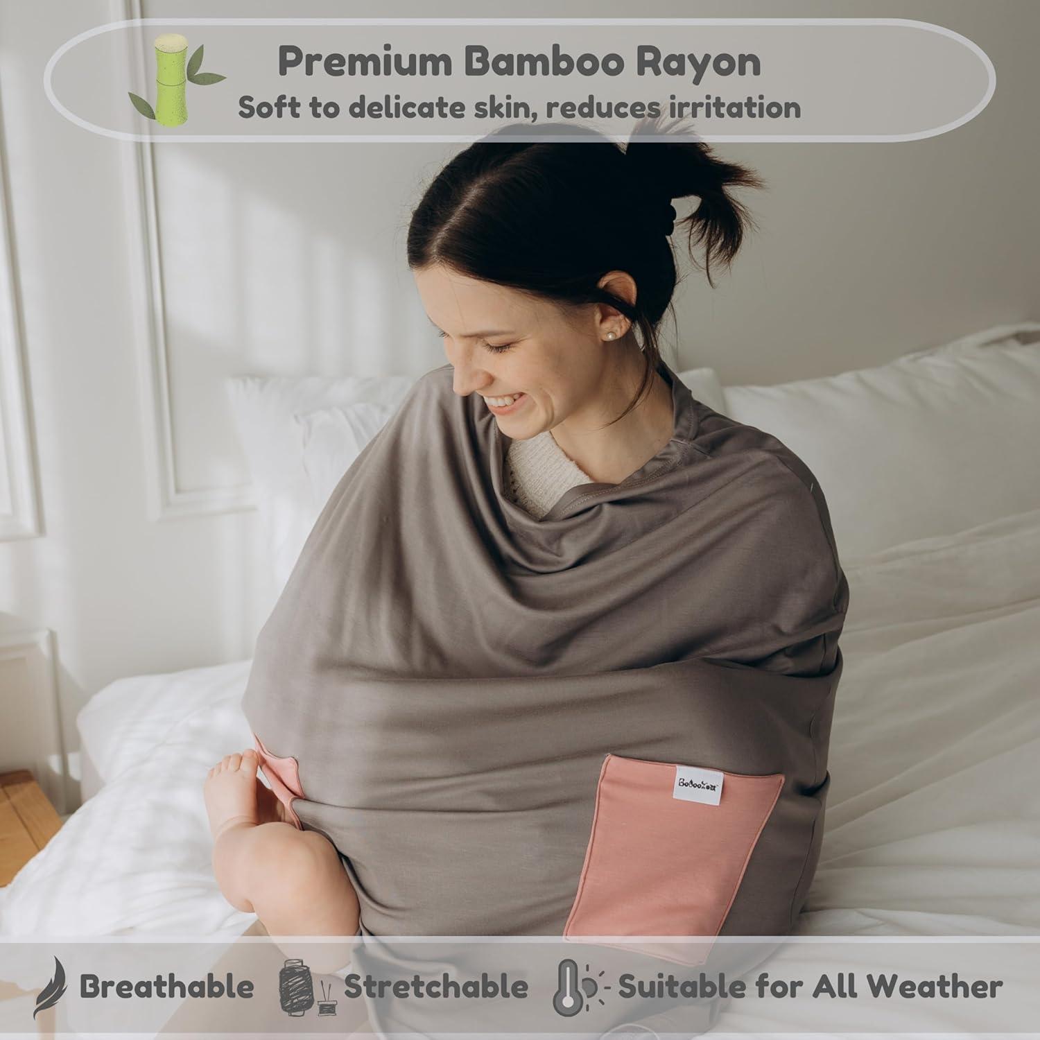 Cubierta de Lactancia de Bambú 6 en 1 con Bolsillos Beige/Rosa