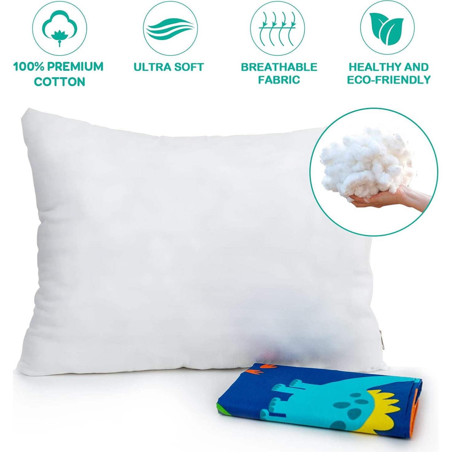 Almohada para Niños Cottonblue 14x19" Algodón Orgánico Dinosaurio