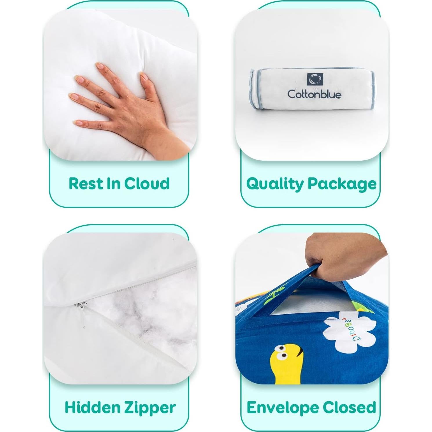 Almohada para Niños Cottonblue 14x19" Algodón Orgánico Dinosaurio