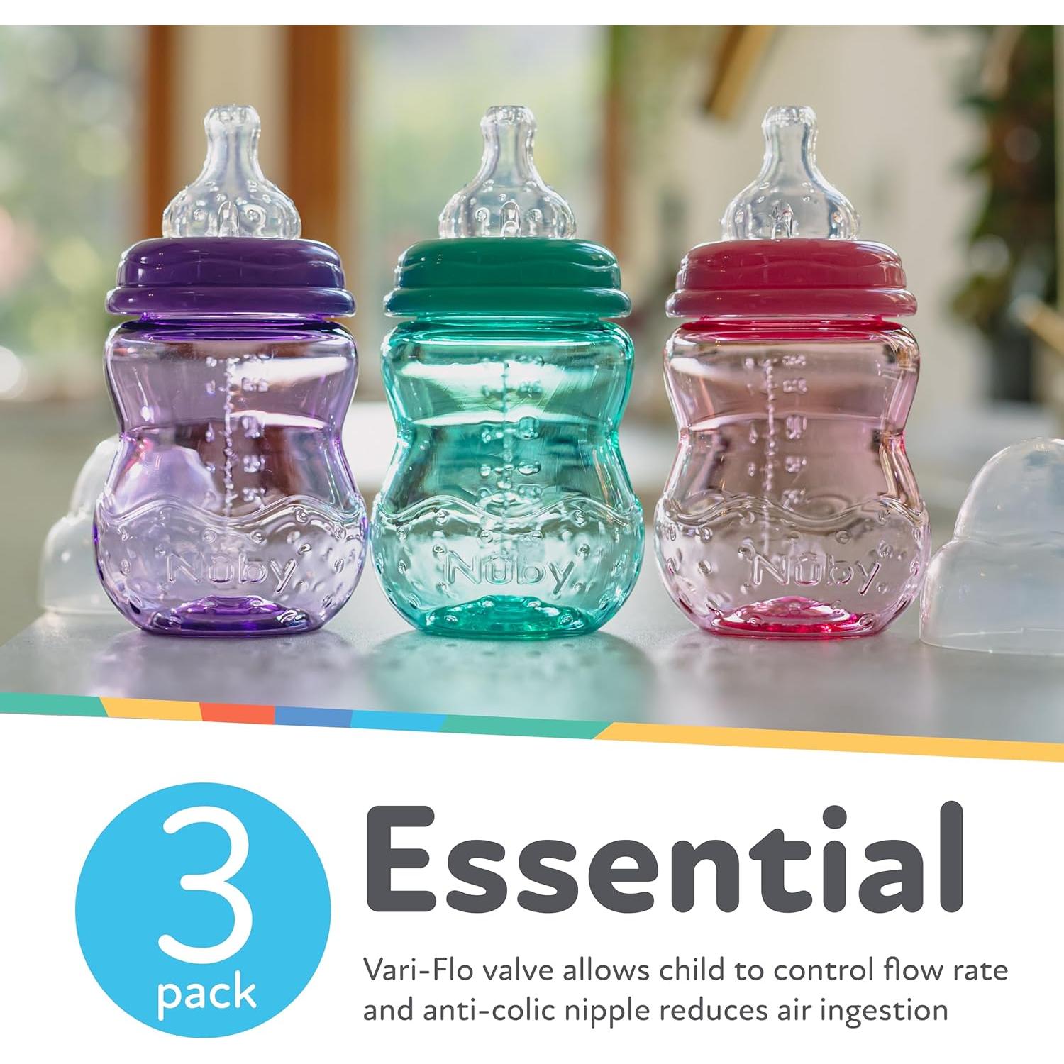 Botellas Anchas Sin Goteo Nuby - 3 Piezas 240 mL Anticólicos