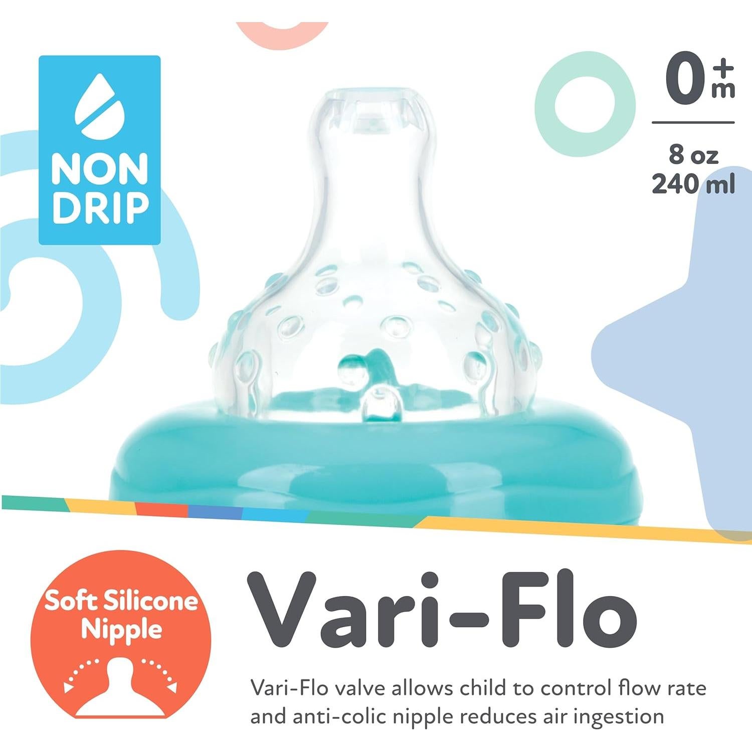 Botellas Anchas Sin Goteo Nuby - 3 Piezas 240 mL Anticólicos