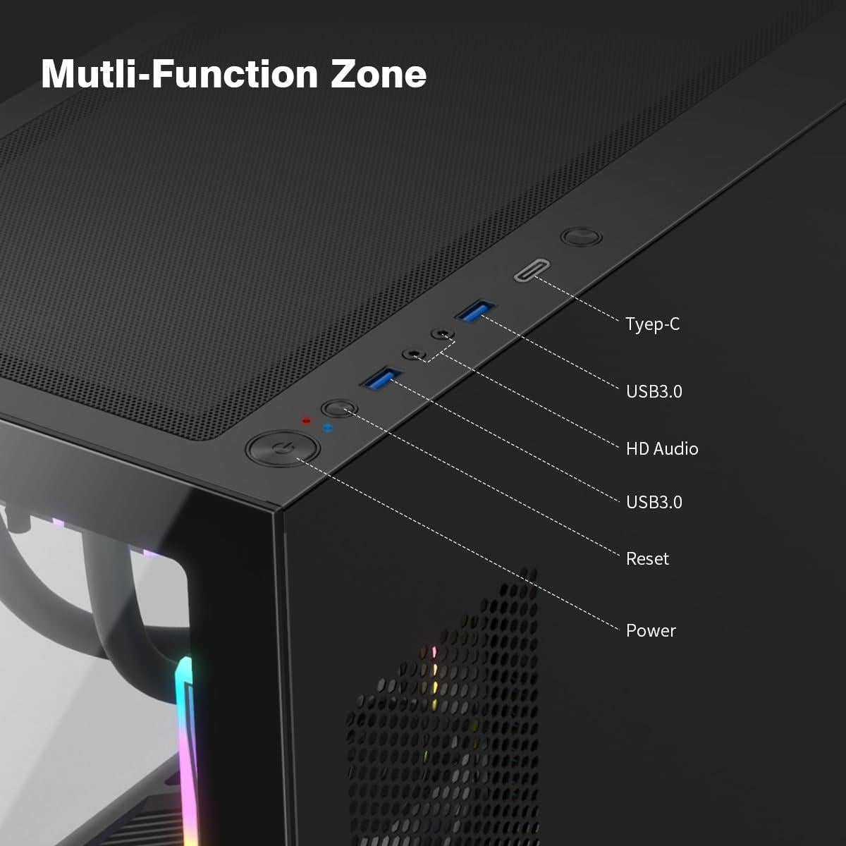 Caja de PC RUIX OV603 Mid-Tower ATX con 4 Ventiladores ARGB