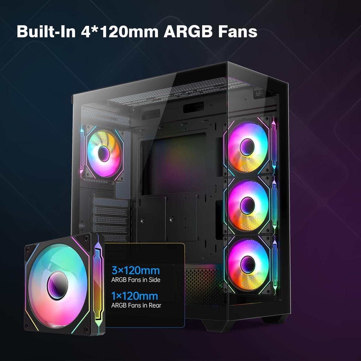 Caja de PC RUIX OV603 Mid-Tower ATX con 4 Ventiladores ARGB