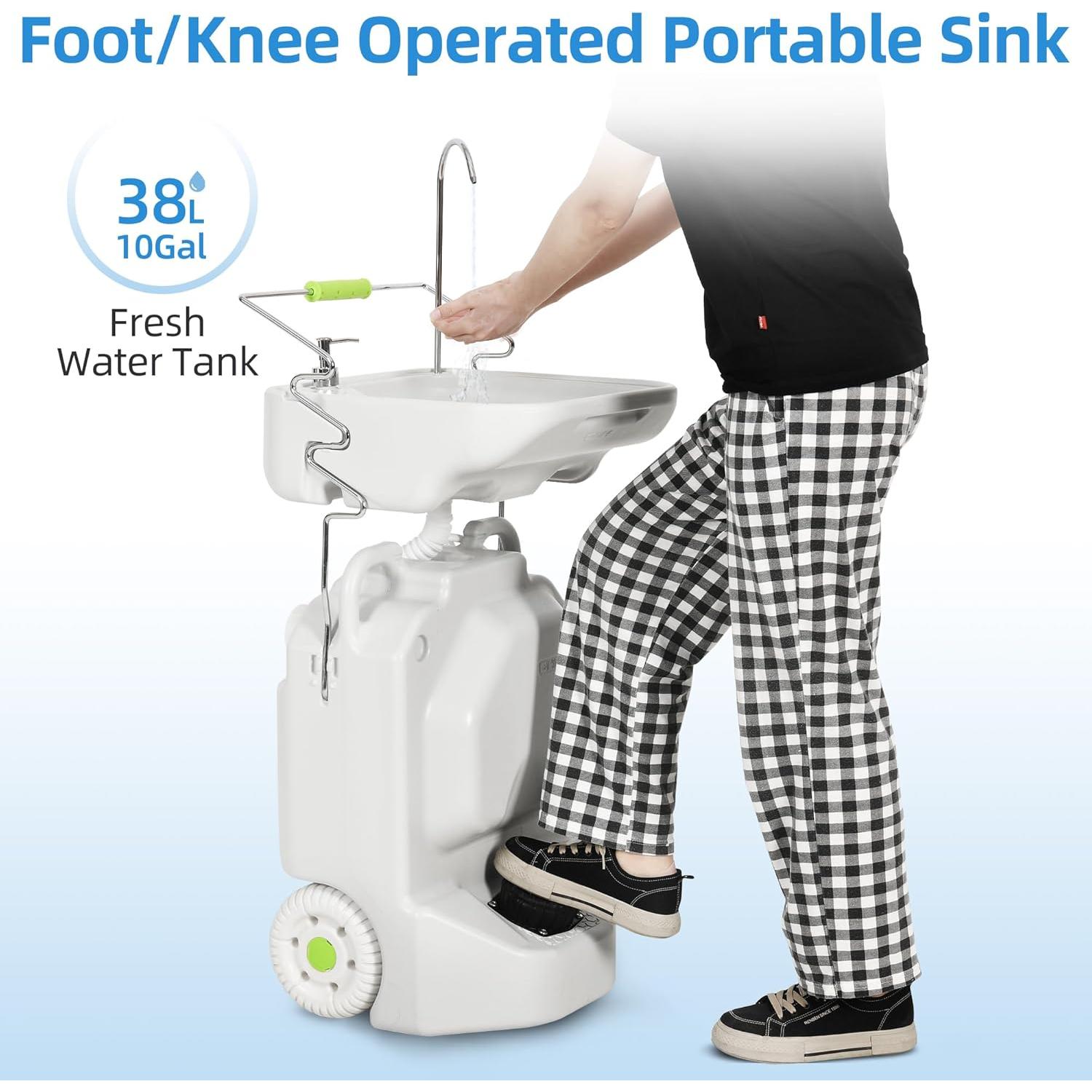 Fregadero de Camping Portátil YITAHOME 38L Ajustable con Ruedas