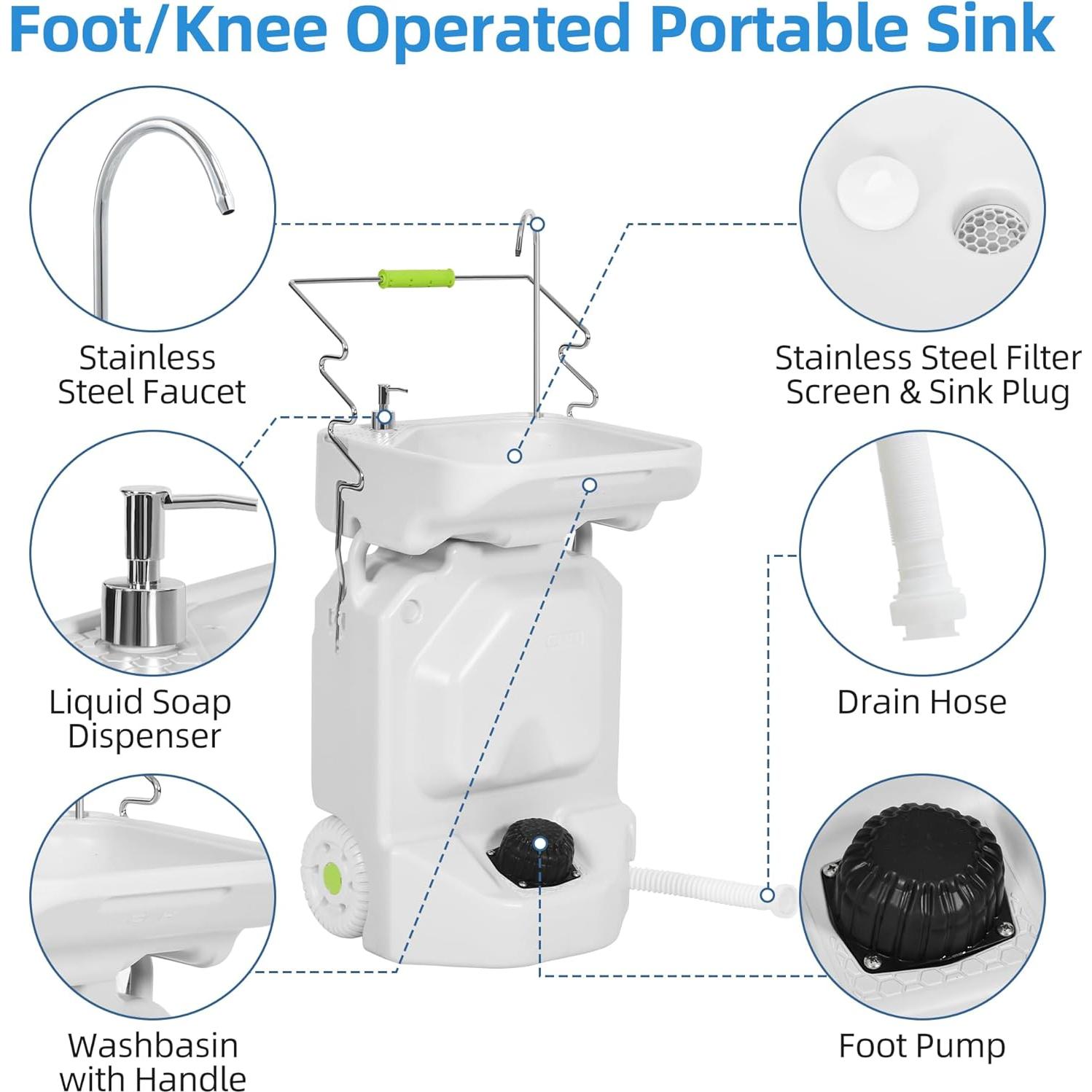 Fregadero de Camping Portátil YITAHOME 38L Ajustable con Ruedas