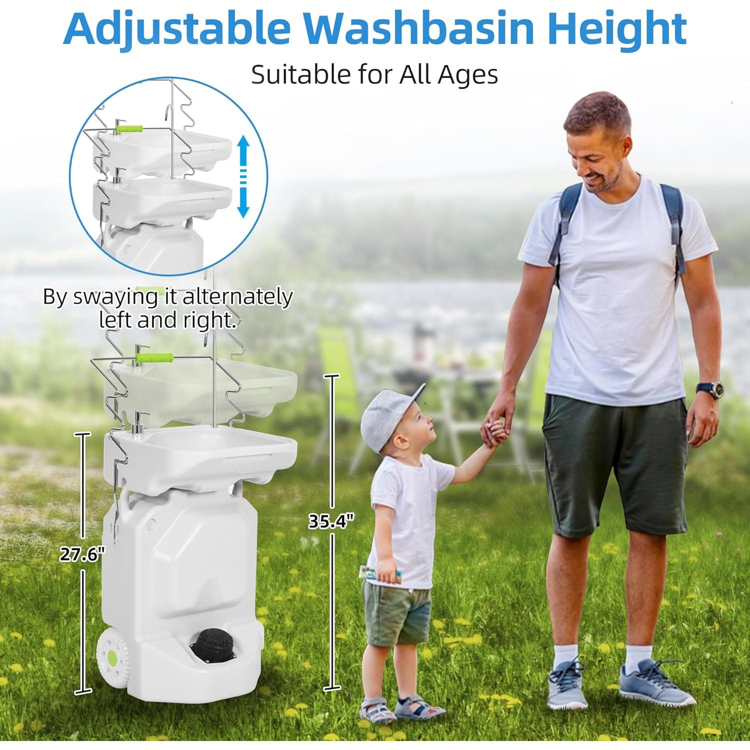 Fregadero de Camping Portátil YITAHOME 38L Ajustable con Ruedas