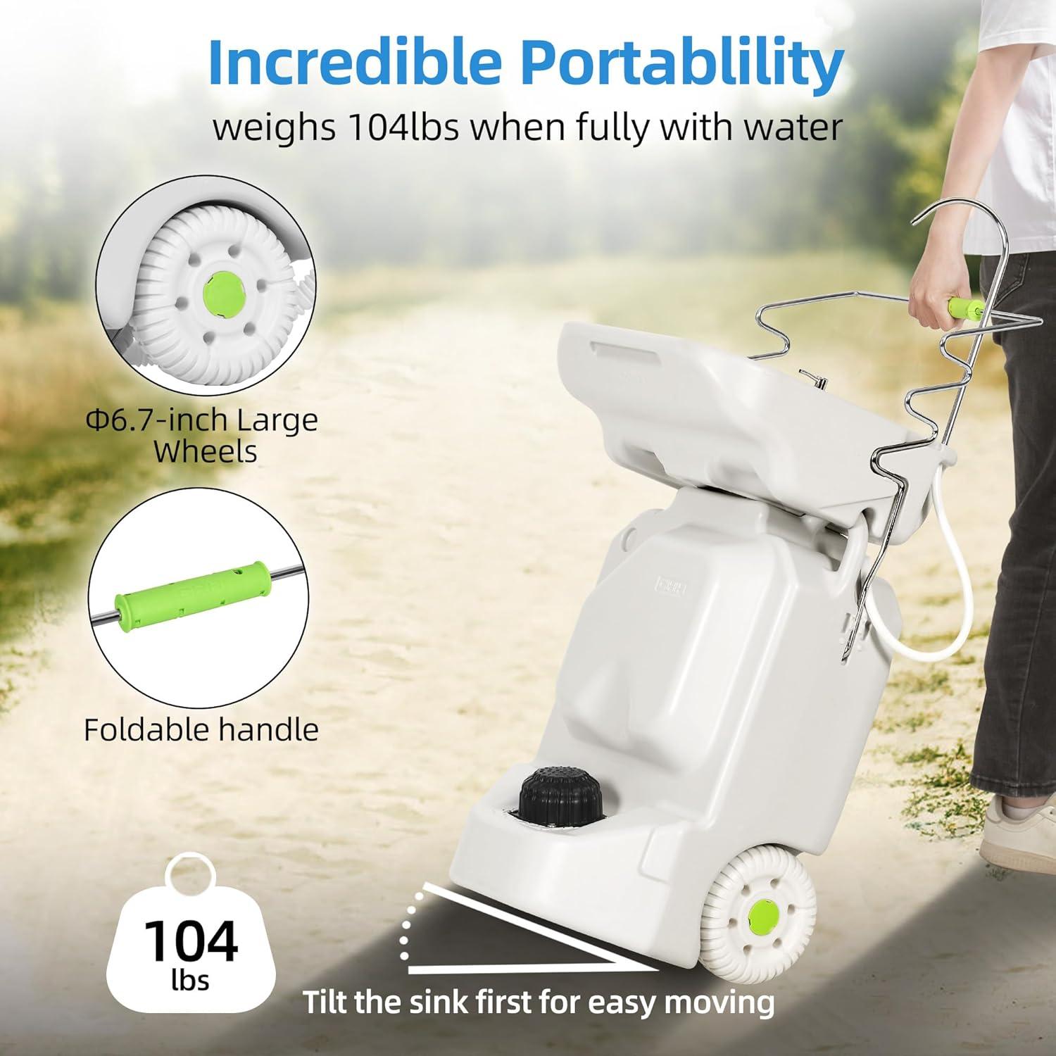 Fregadero de Camping Portátil YITAHOME 38L Ajustable con Ruedas