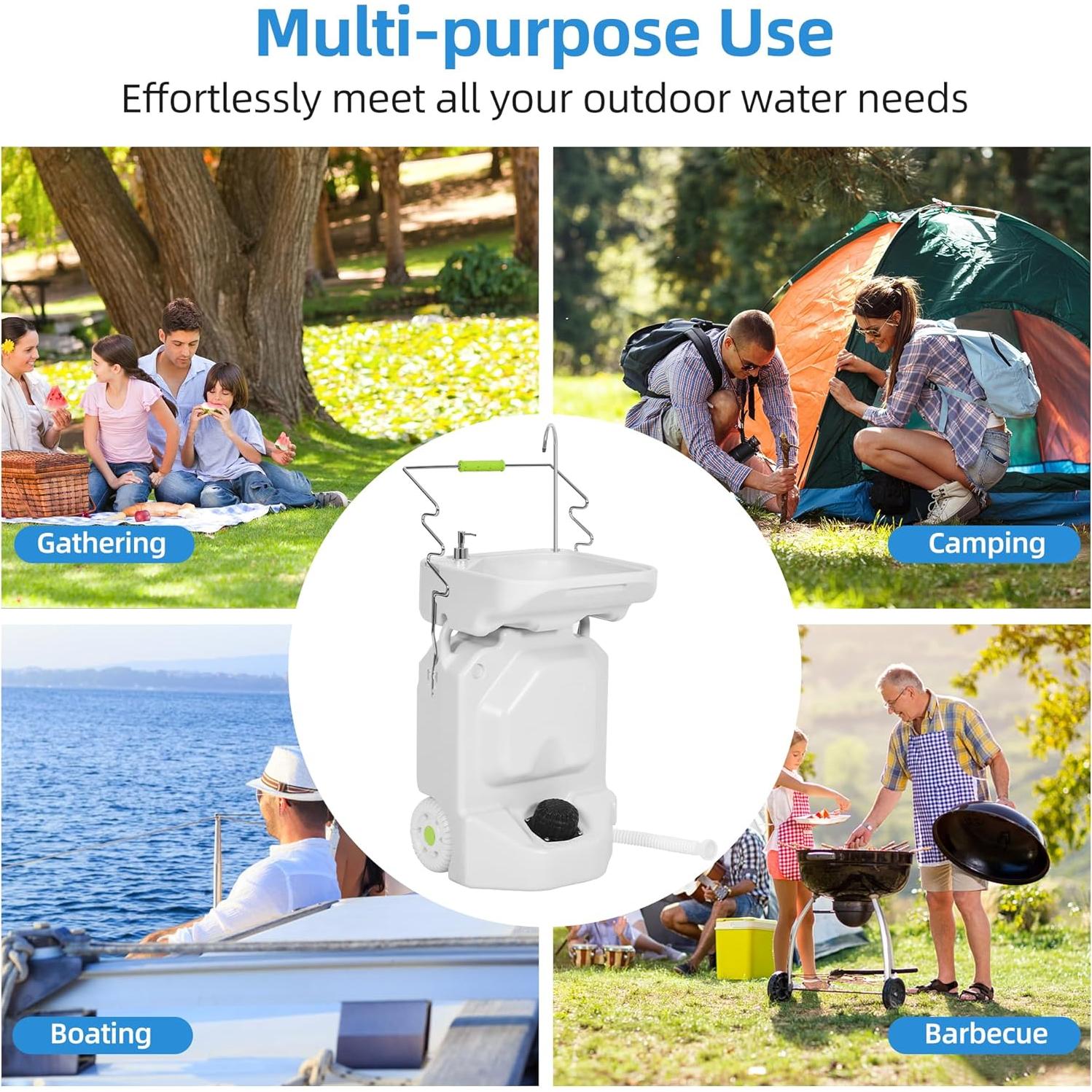 Fregadero de Camping Portátil YITAHOME 38L Ajustable con Ruedas