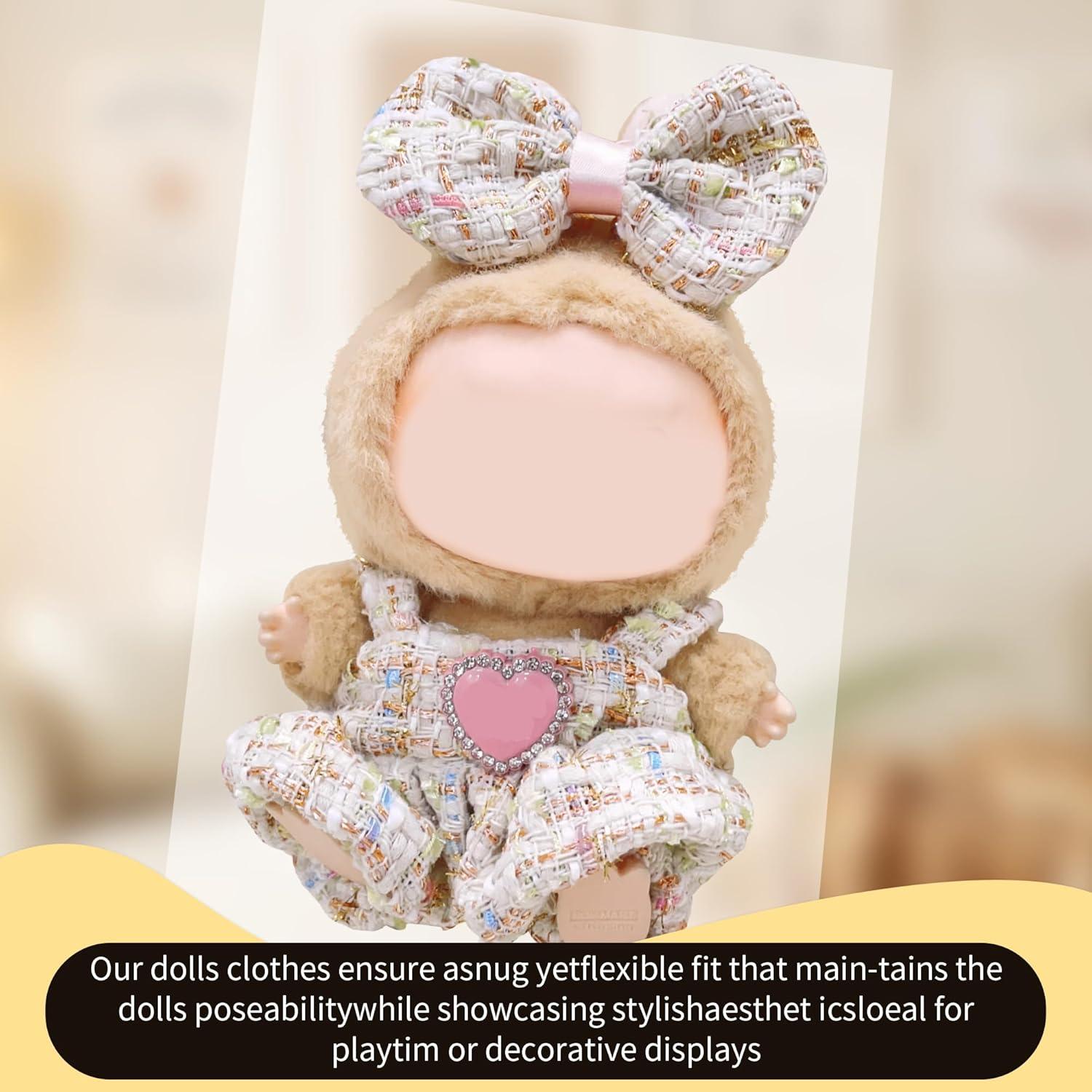 Conjunto de Ropa para Muñecas Labubu Beige 2 Piezas 17cm