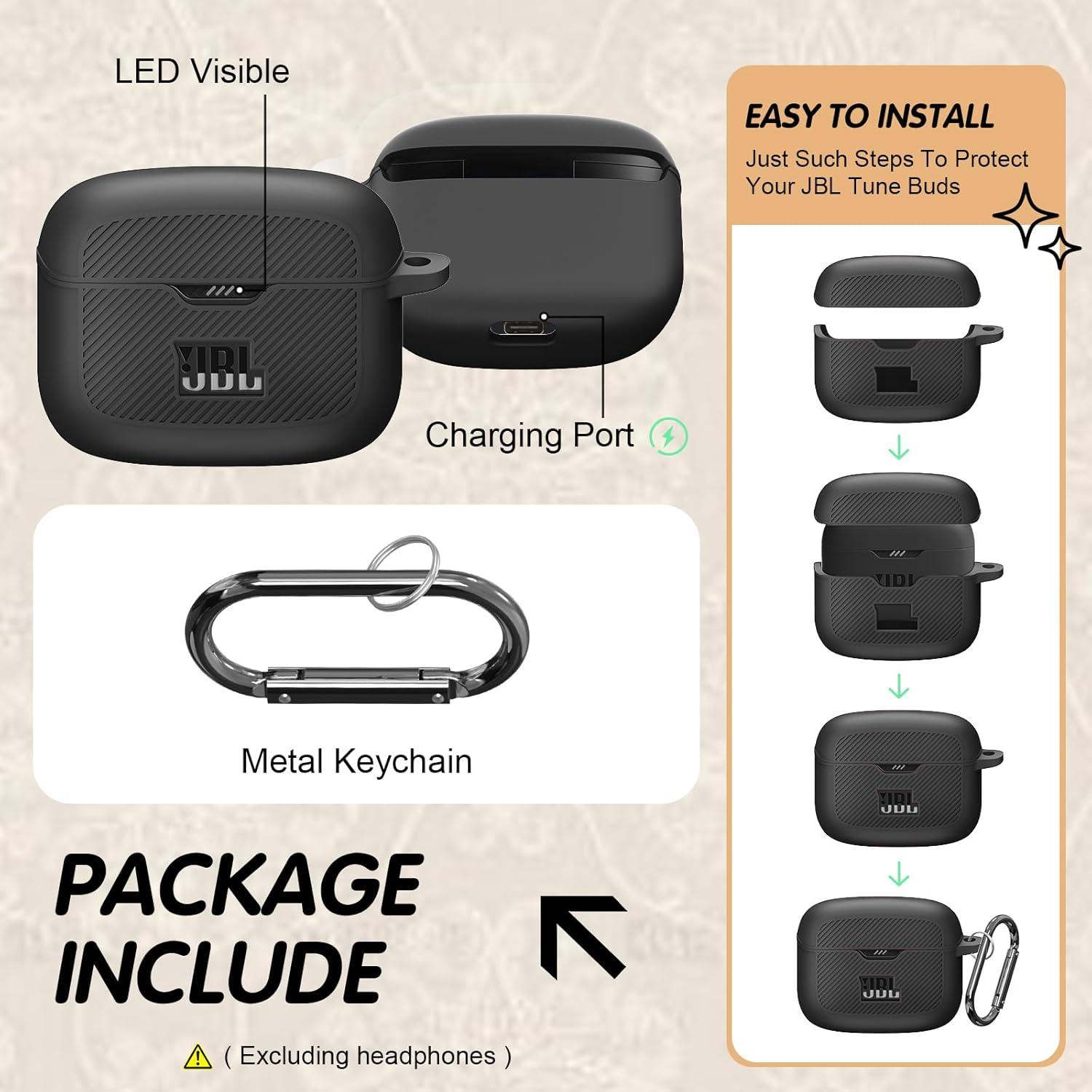 Funda de Silicona Negra para JBL Tune Buds - Impermeable y Resistente