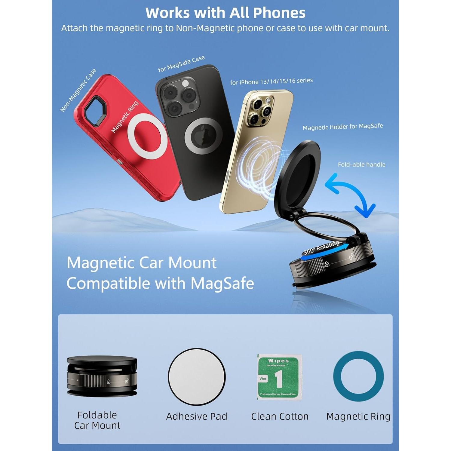 Soporte de Coche TOPAUX MagSafe 360° Ajustable para iPhone