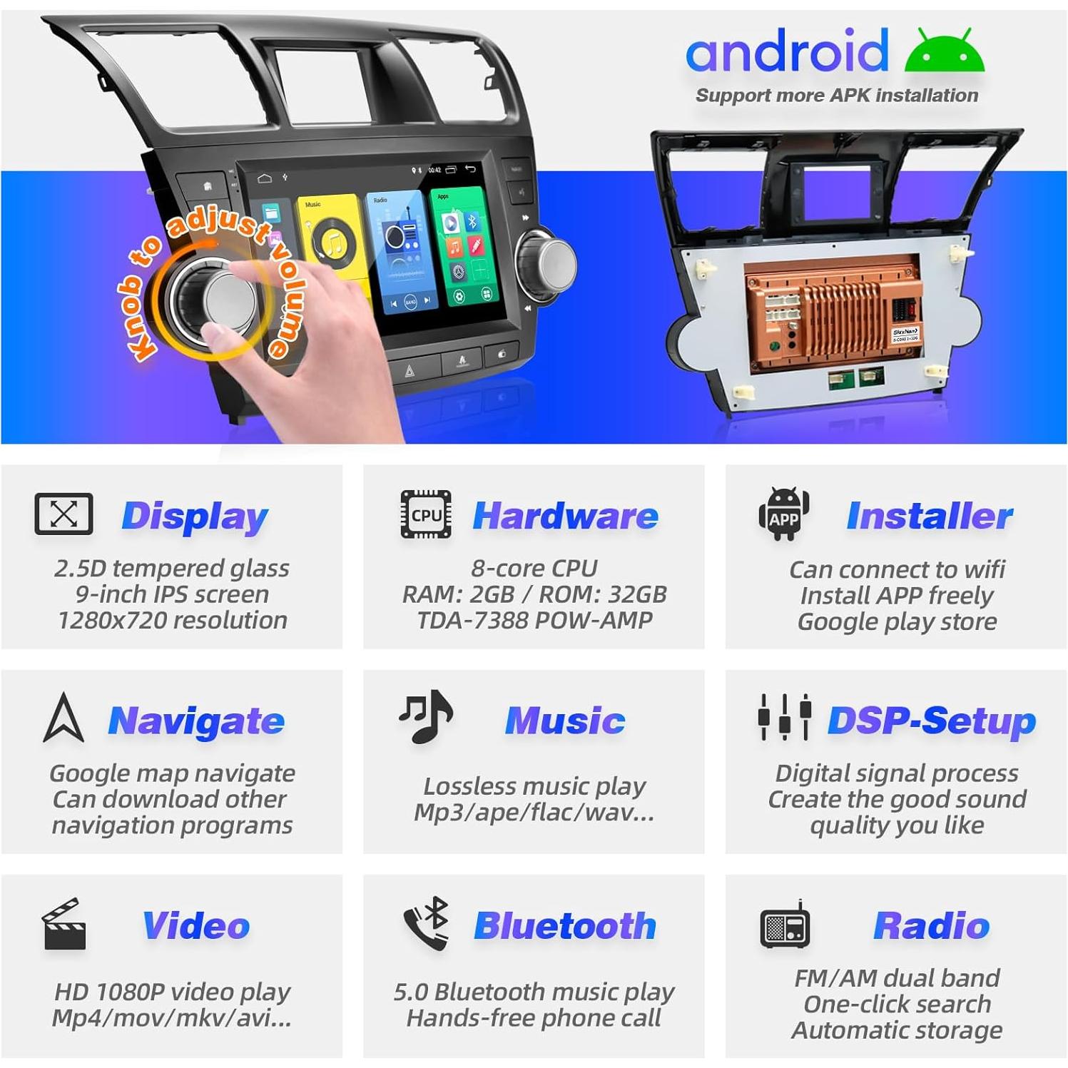 Estéreo de Coche SizxNanv para Toyota Highlander 2008-2013