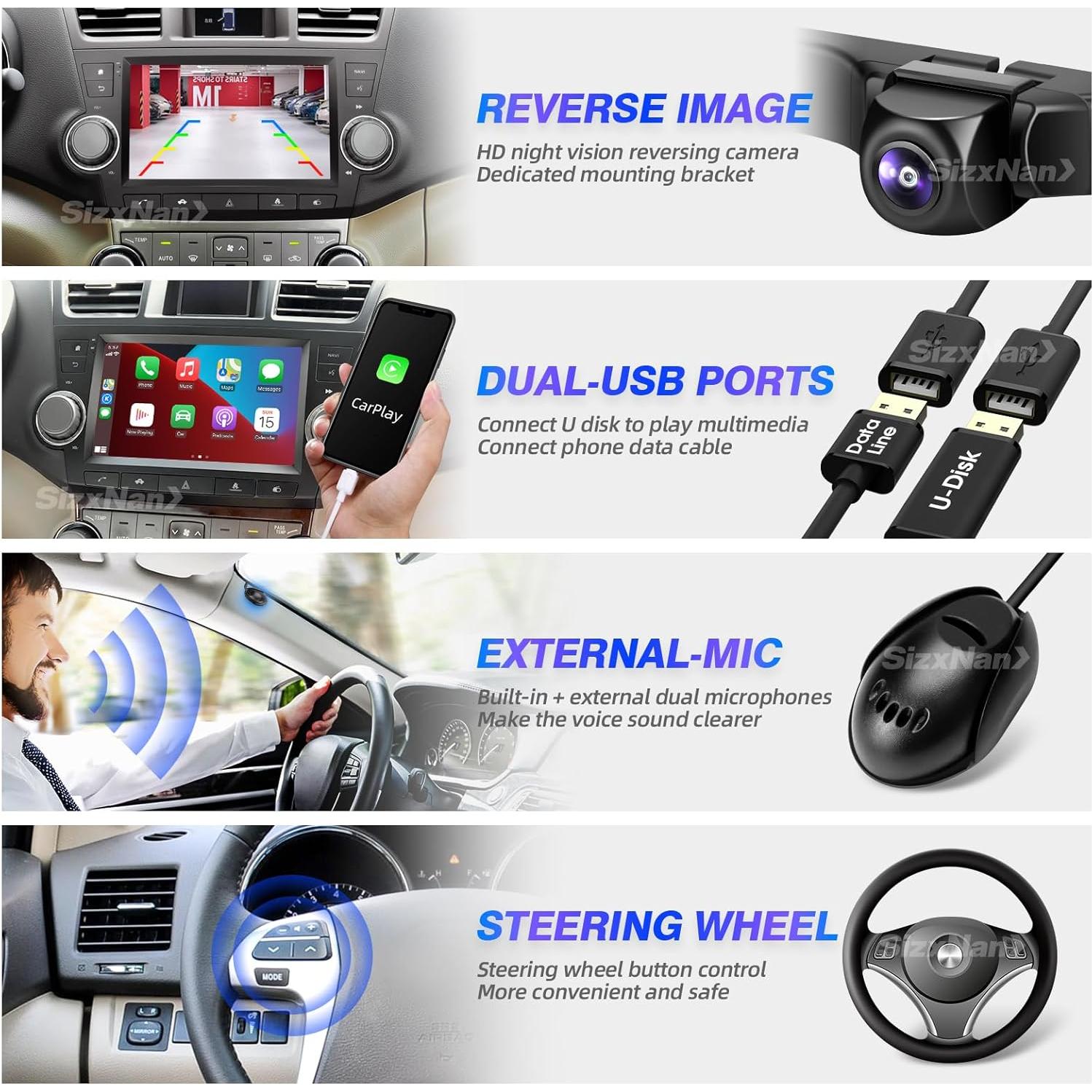 Estéreo de Coche SizxNanv para Toyota Highlander 2008-2013