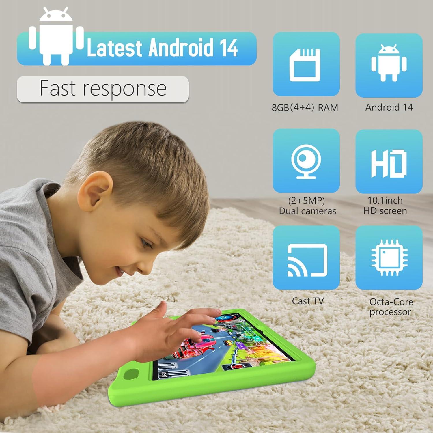 Tablet para Niños YACXBTK 10.1" Android 14 8GB 64GB Verde