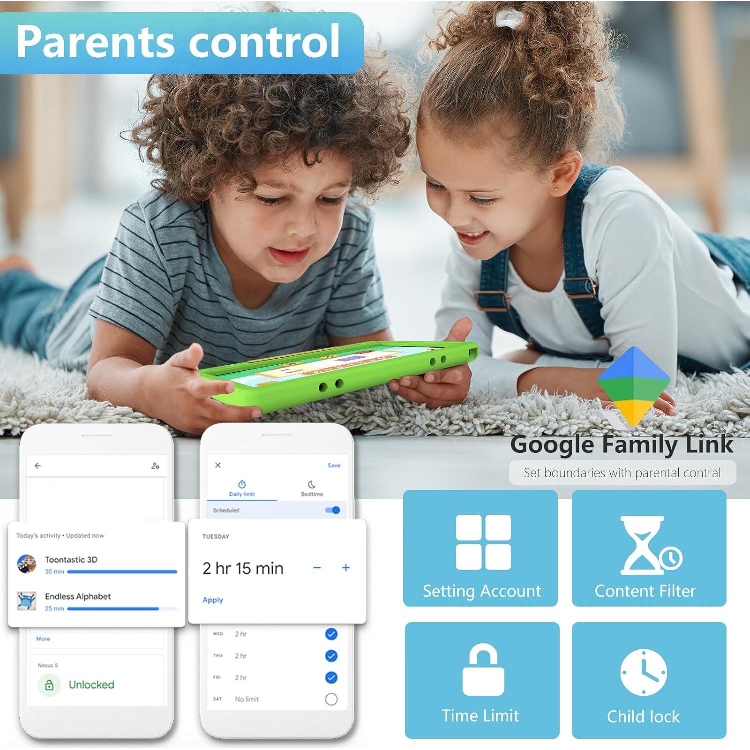 Tablet para Niños YACXBTK 10.1" Android 14 8GB 64GB Verde