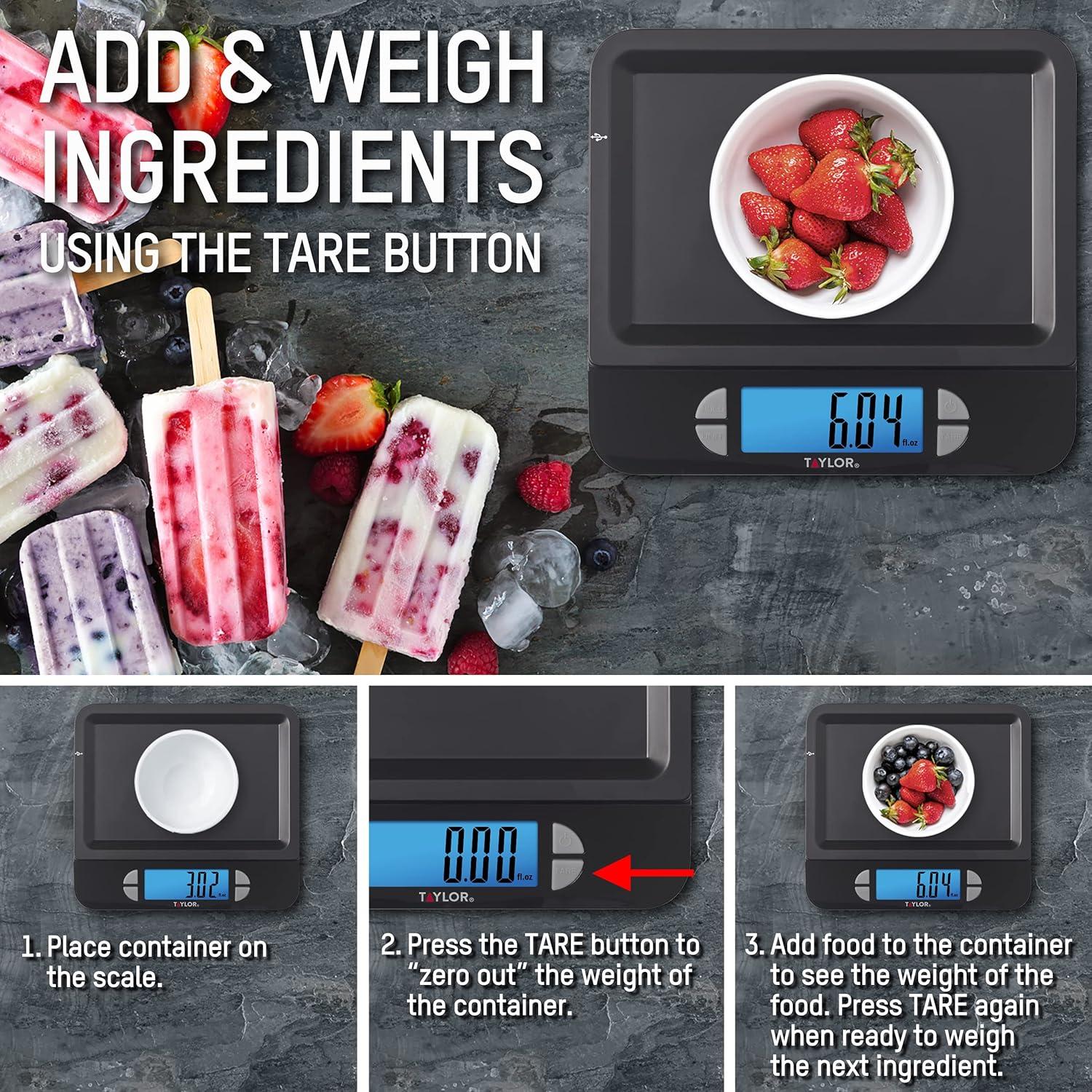 Báscula Digital de Cocina Taylor 11 lb Recargable USB Acero