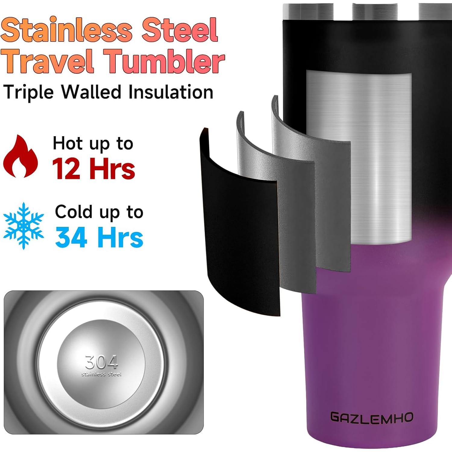 Taza de viaje 40oz GAZLEMHO acero inoxidable a prueba de derrames