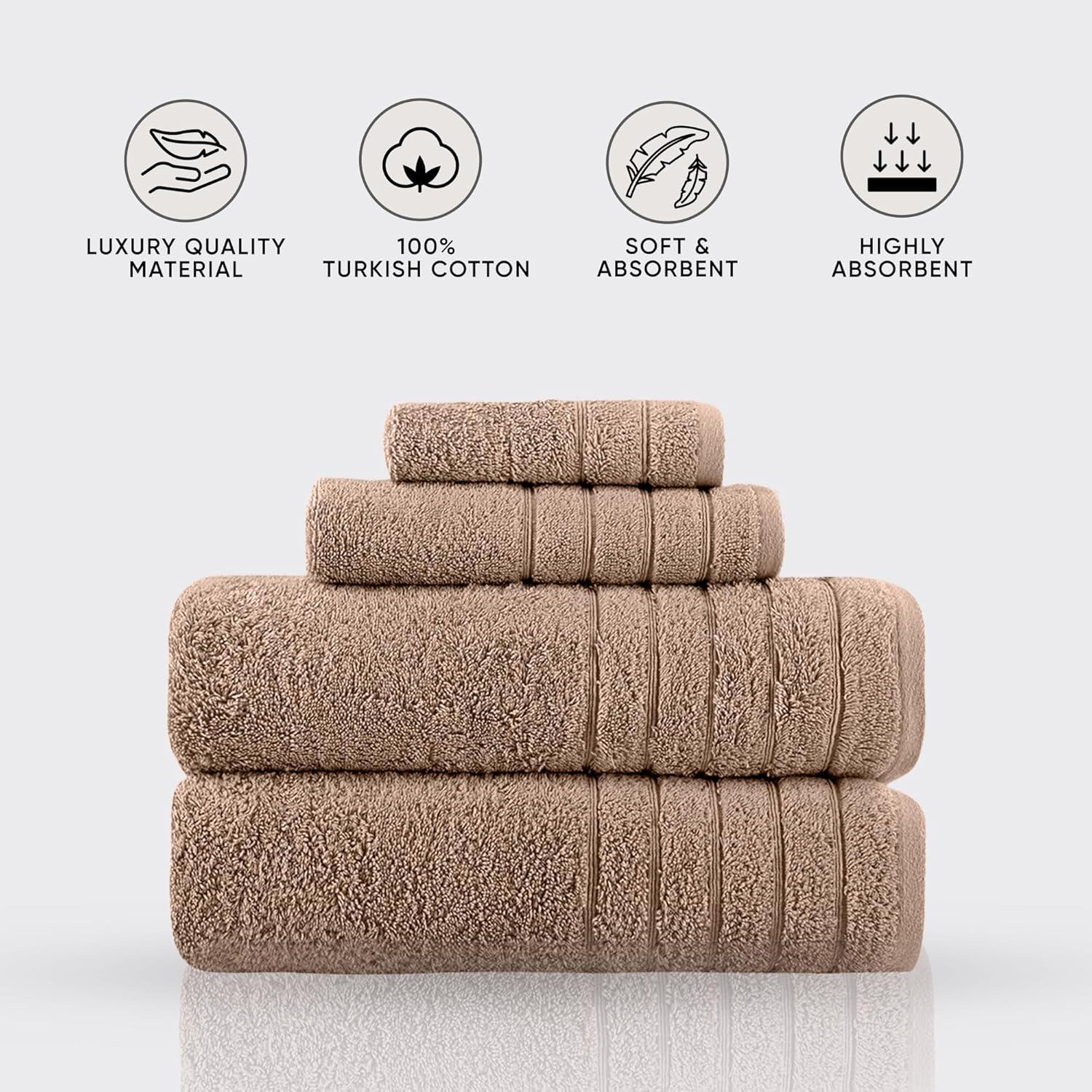 Juego de Toallas de Lujo 4 Piezas Toallas Más Allá Algodón Turco Beige