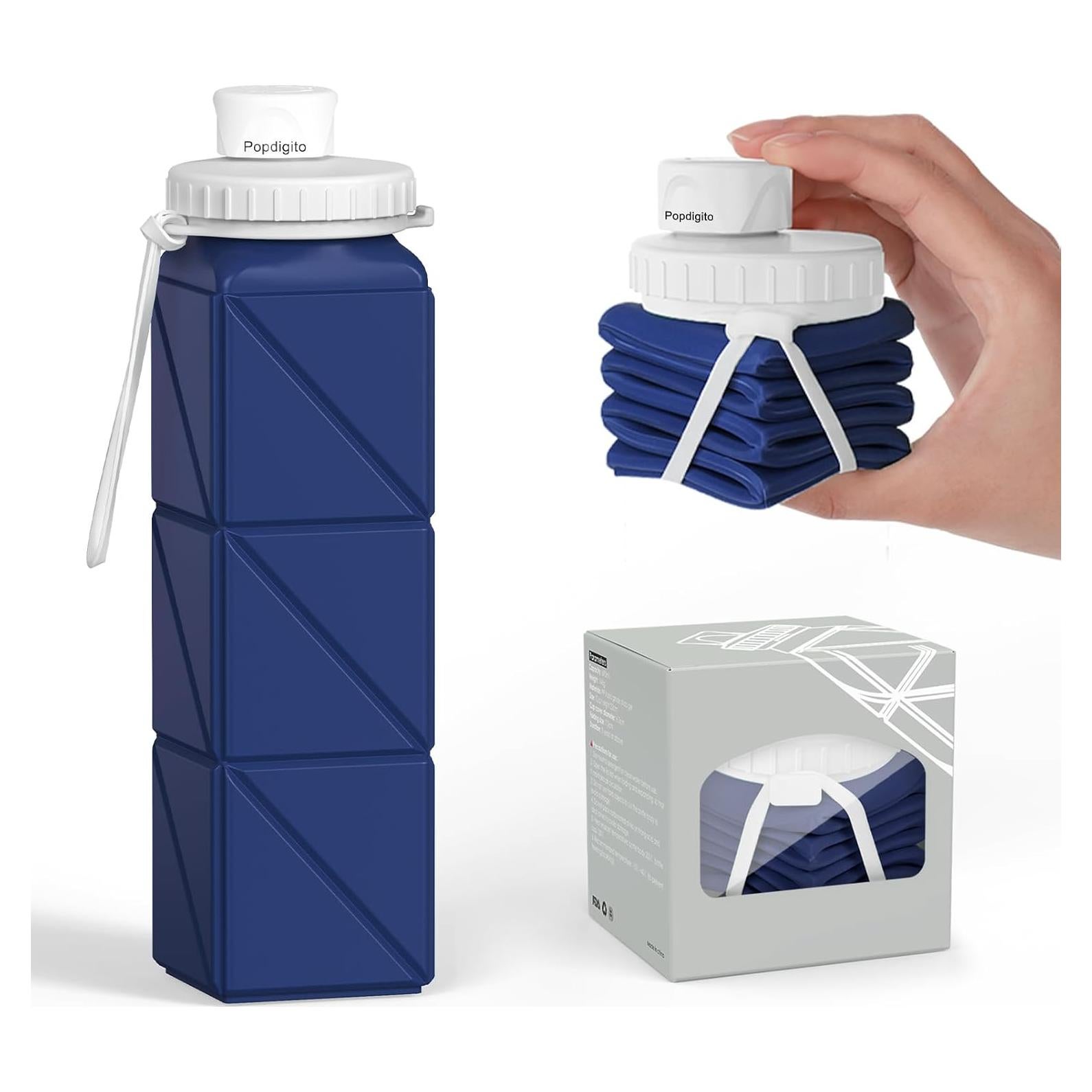 Botella de Agua Plegable Popdigito 610ml Silicona a Prueba de Fugas