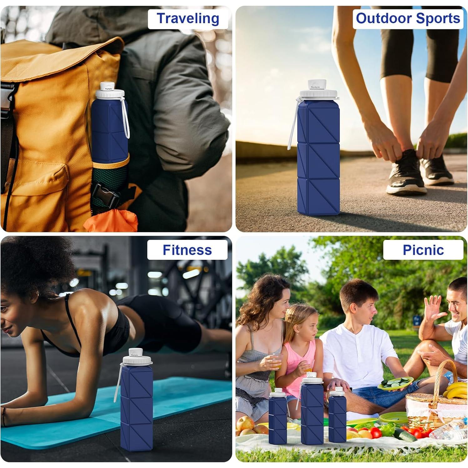 Botella de Agua Plegable Popdigito 610ml Silicona a Prueba de Fugas