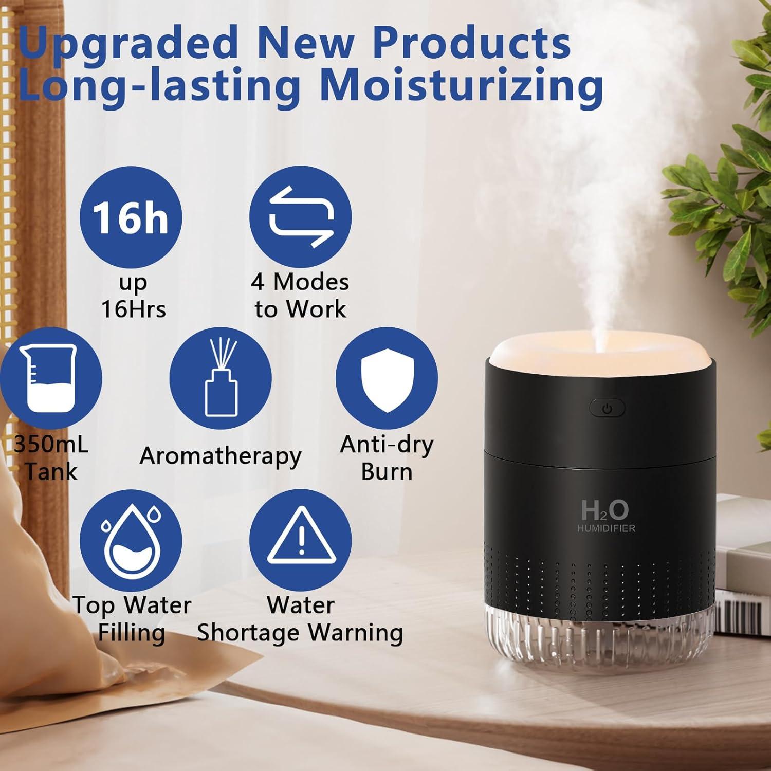 Humidificador Mini SZO USB Silencioso 370g 4 Modos Negro