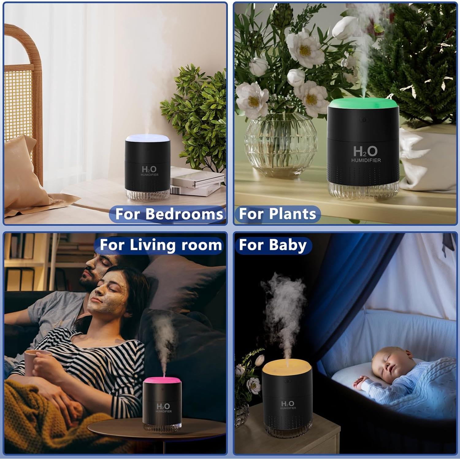Humidificador Mini SZO USB Silencioso 370g 4 Modos Negro