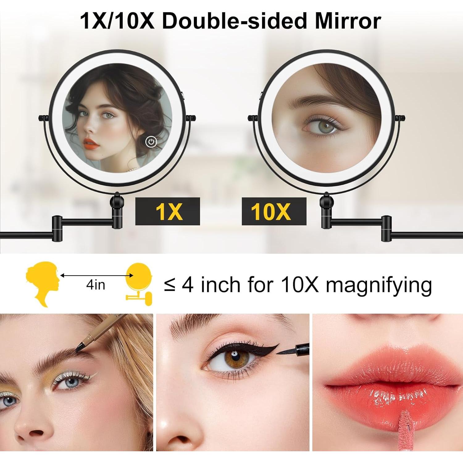Espejo de Maquillaje Iluminado IMIKONA 22.86 cm 1X/10X Pared