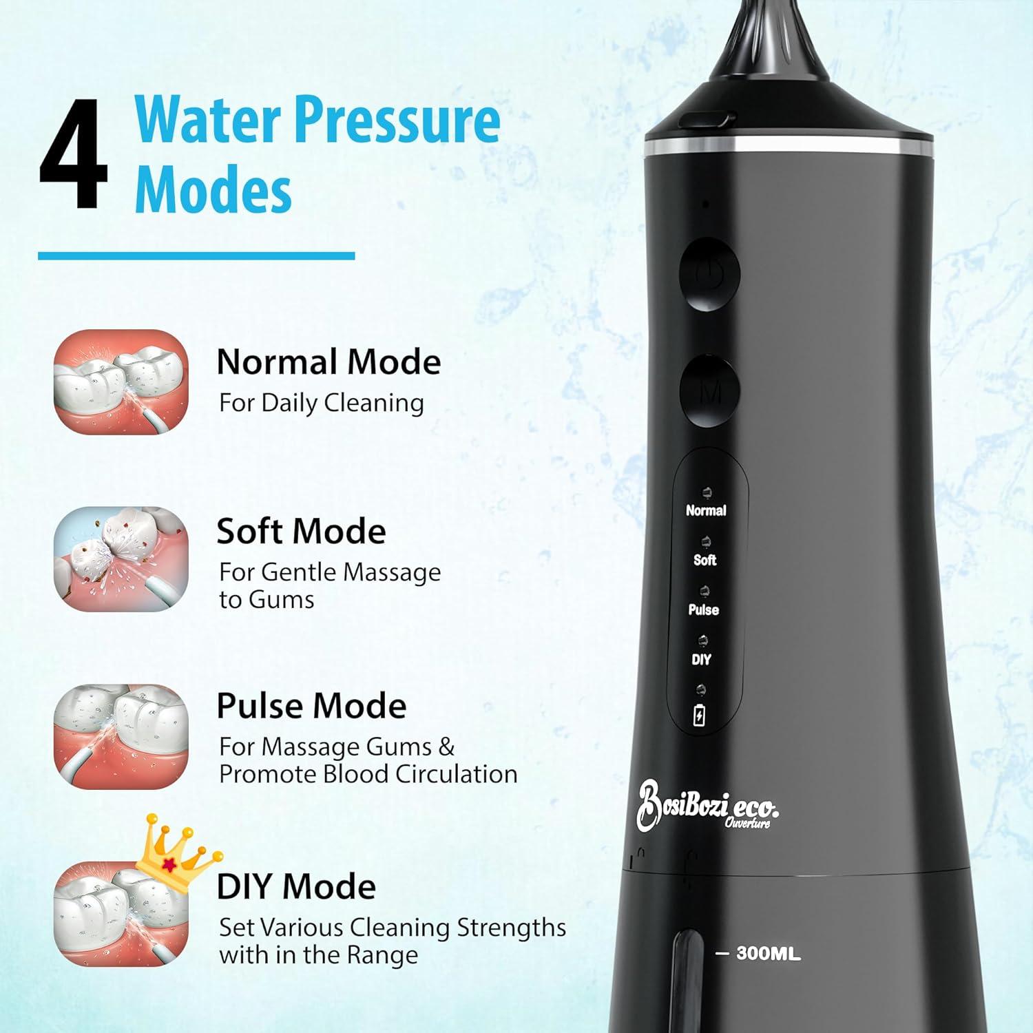 Irrigador Dental BosiBozi Recargable 300ML IPX7 4 Modos