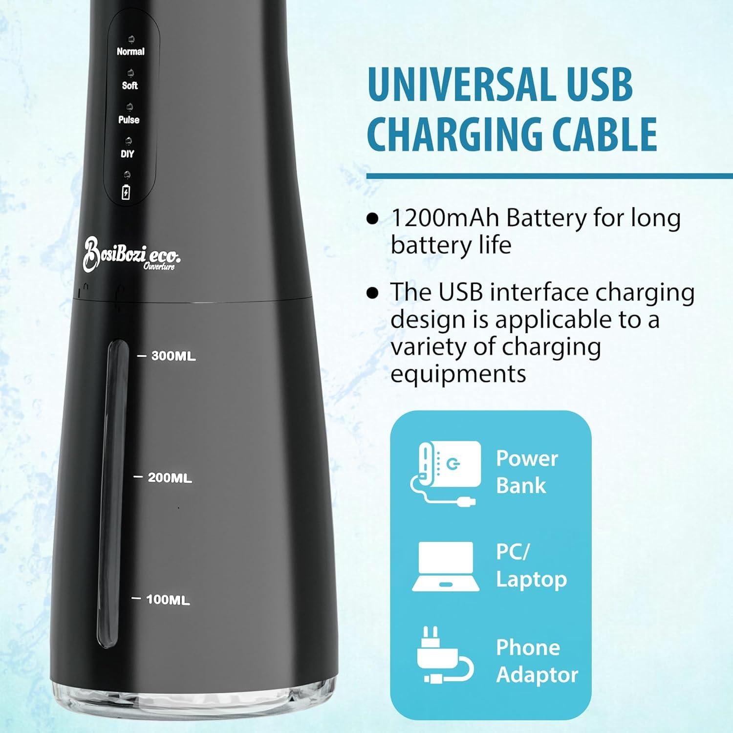 Irrigador Dental BosiBozi Recargable 300ML IPX7 4 Modos