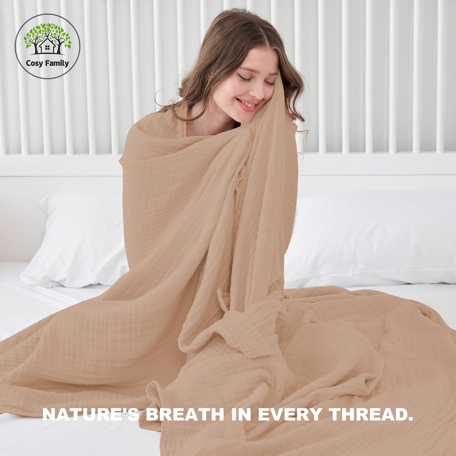 Manta de Muselina 4 Capas Cosy Family 140x203 cm Marrón