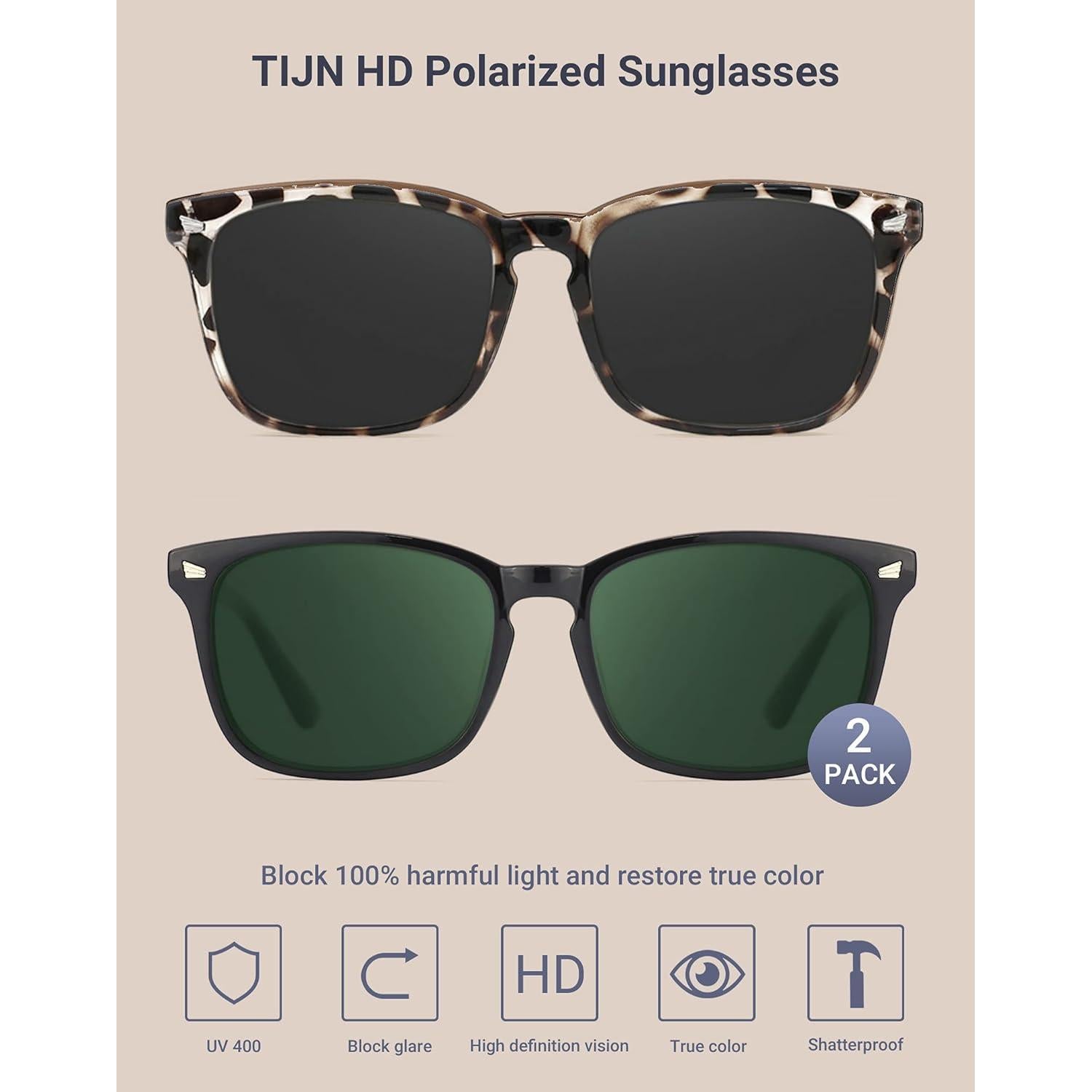 Gafas de sol polarizadas TIJN Afnan UV 99% unisex paquete de 2