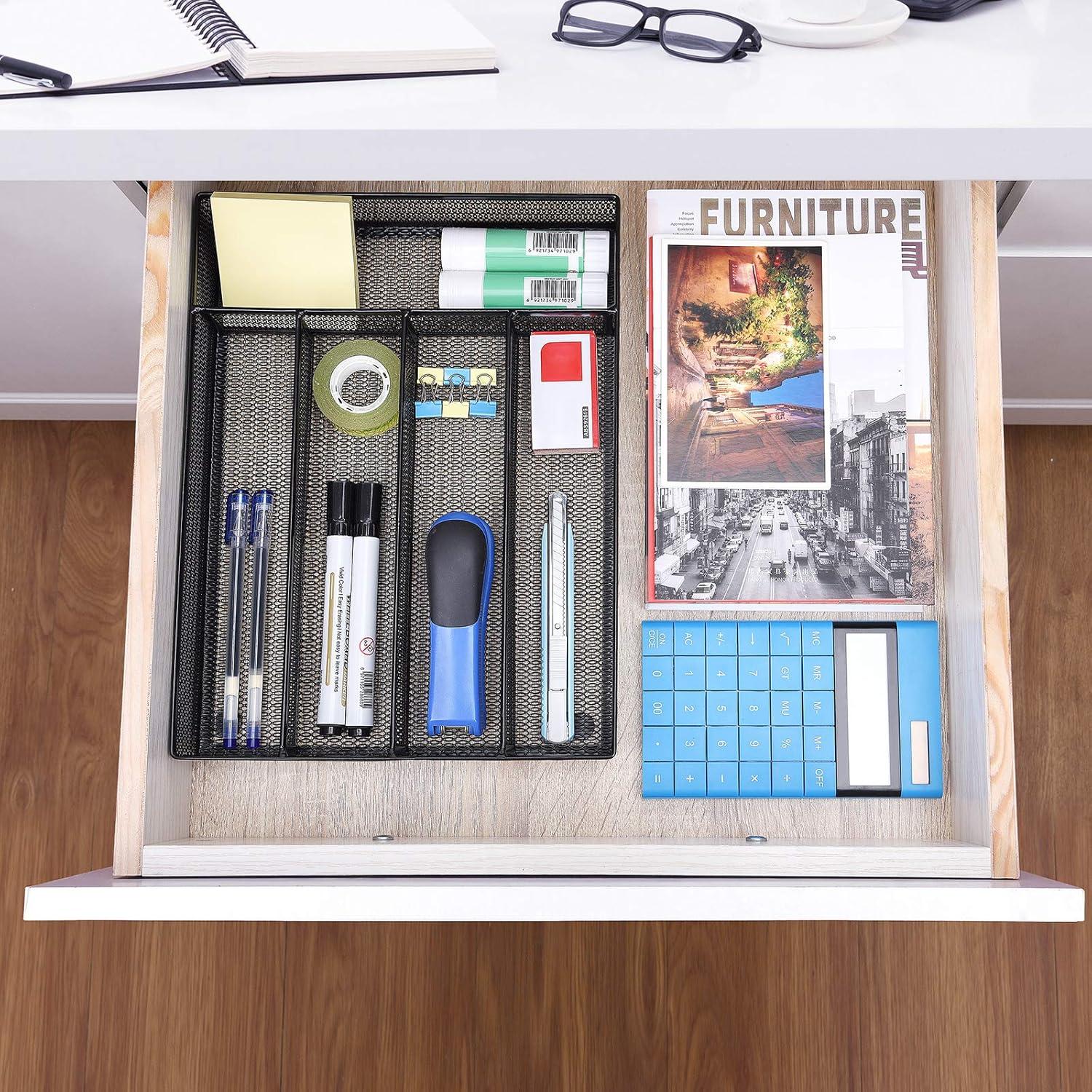 Organizador de Cajones de Oficina WuGeShop, Malla 5 Compartimentos Negro