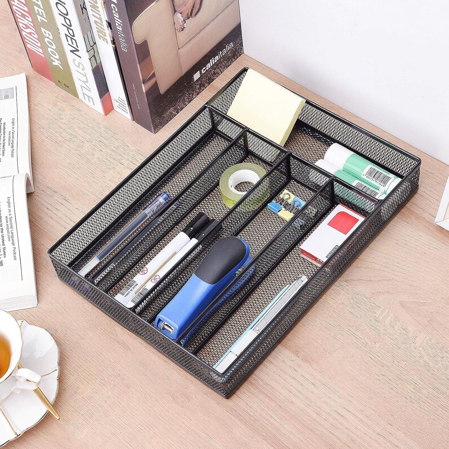 Organizador de Cajones de Oficina WuGeShop, Malla 5 Compartimentos Negro