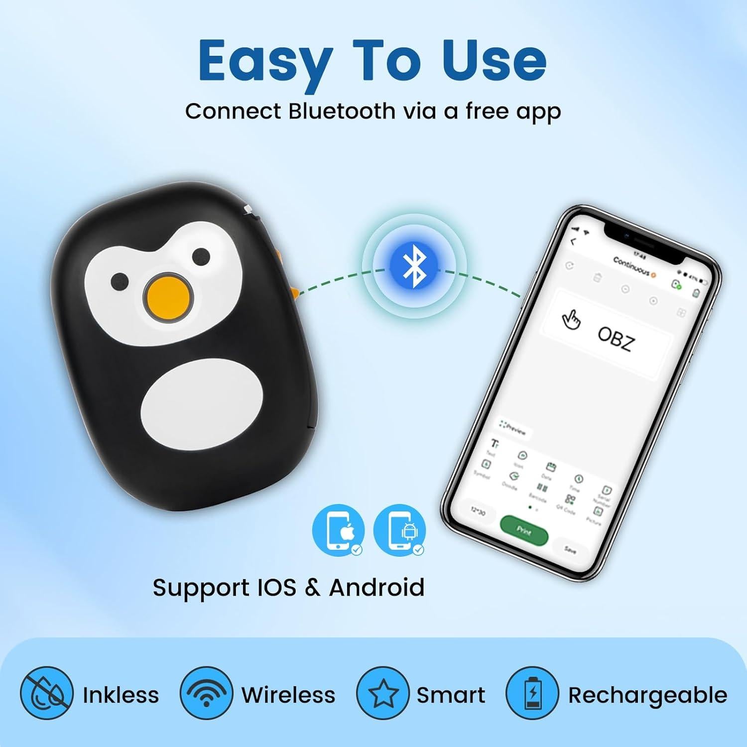 Impresora de Etiquetas Bluetooth OBZ A11 Mini Portátil Negra