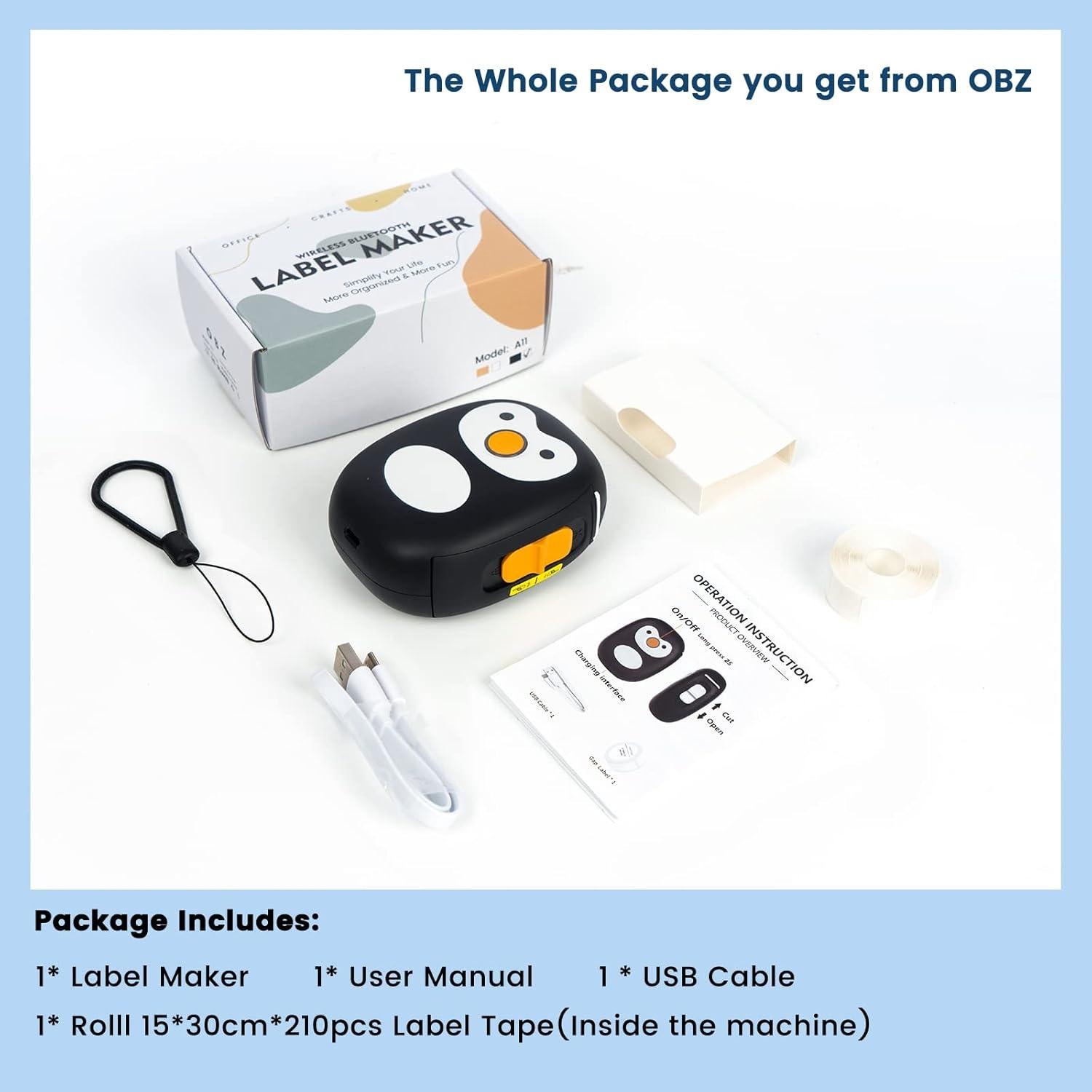 Impresora de Etiquetas Bluetooth OBZ A11 Mini Portátil Negra