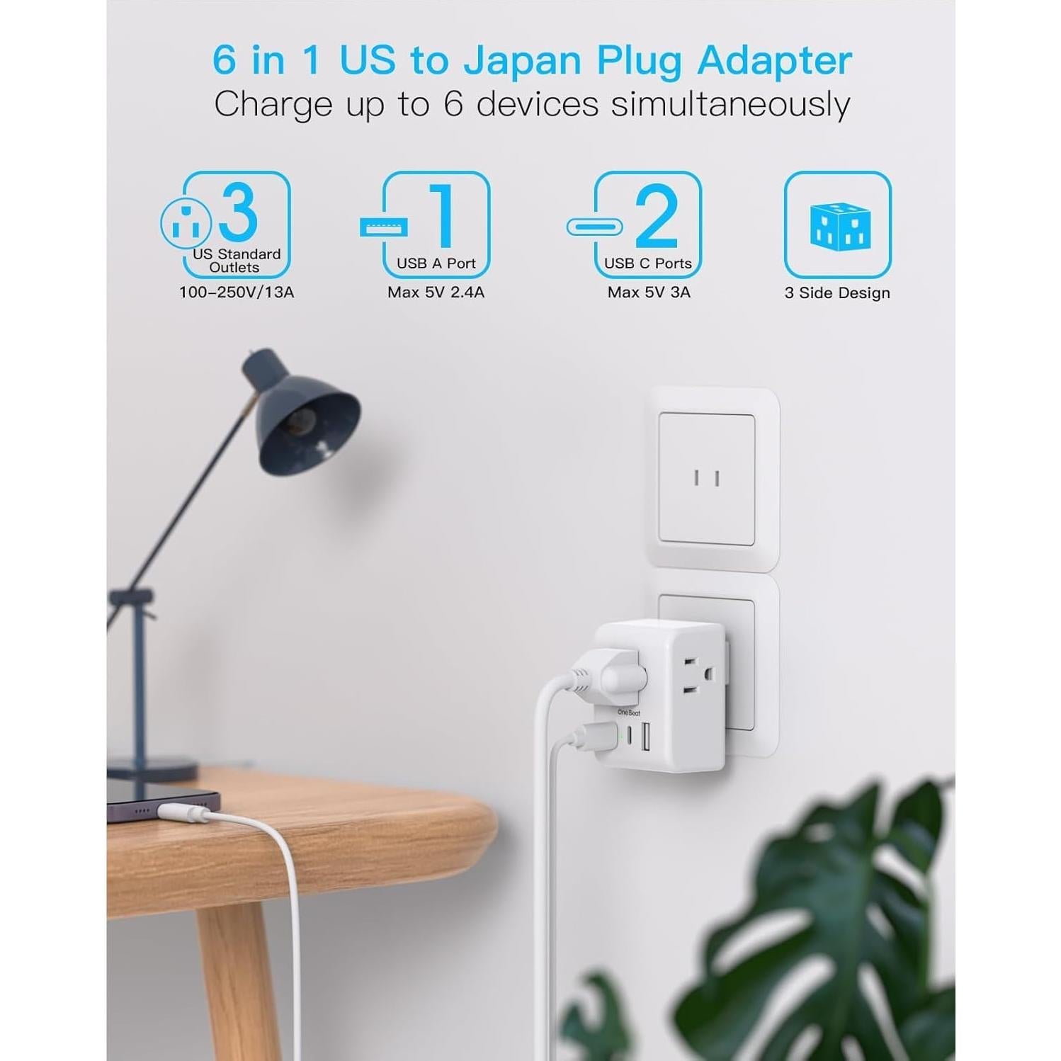 Adaptador de Enchufe Tipo A One Beat a Japón 3 Puertos USB