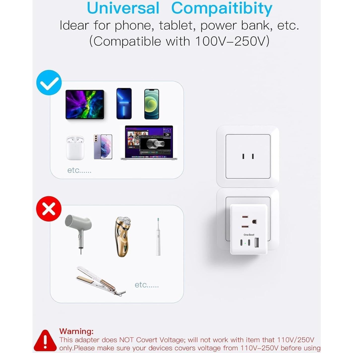 Adaptador de Enchufe Tipo A One Beat a Japón 3 Puertos USB