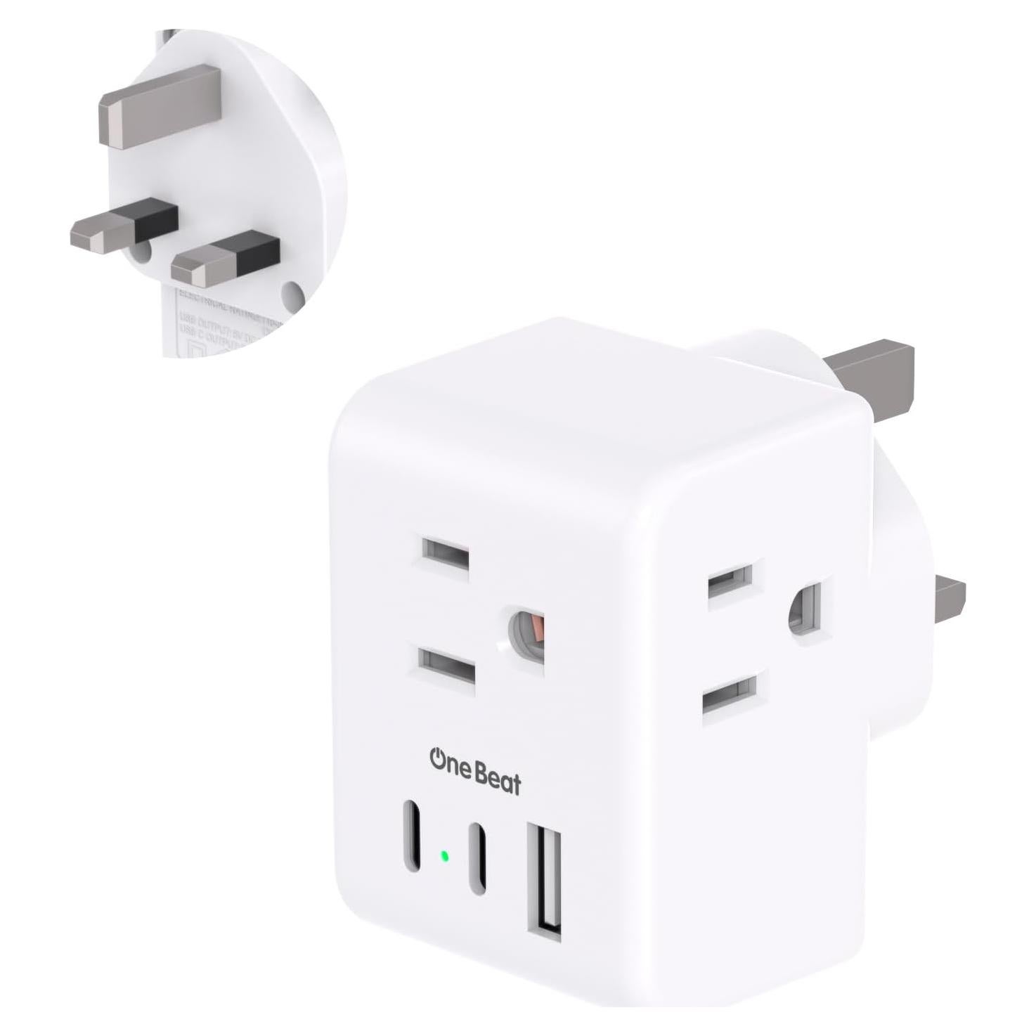 Adaptador de Enchufe de Viaje One Beat Tipo G 3 Salidas USB