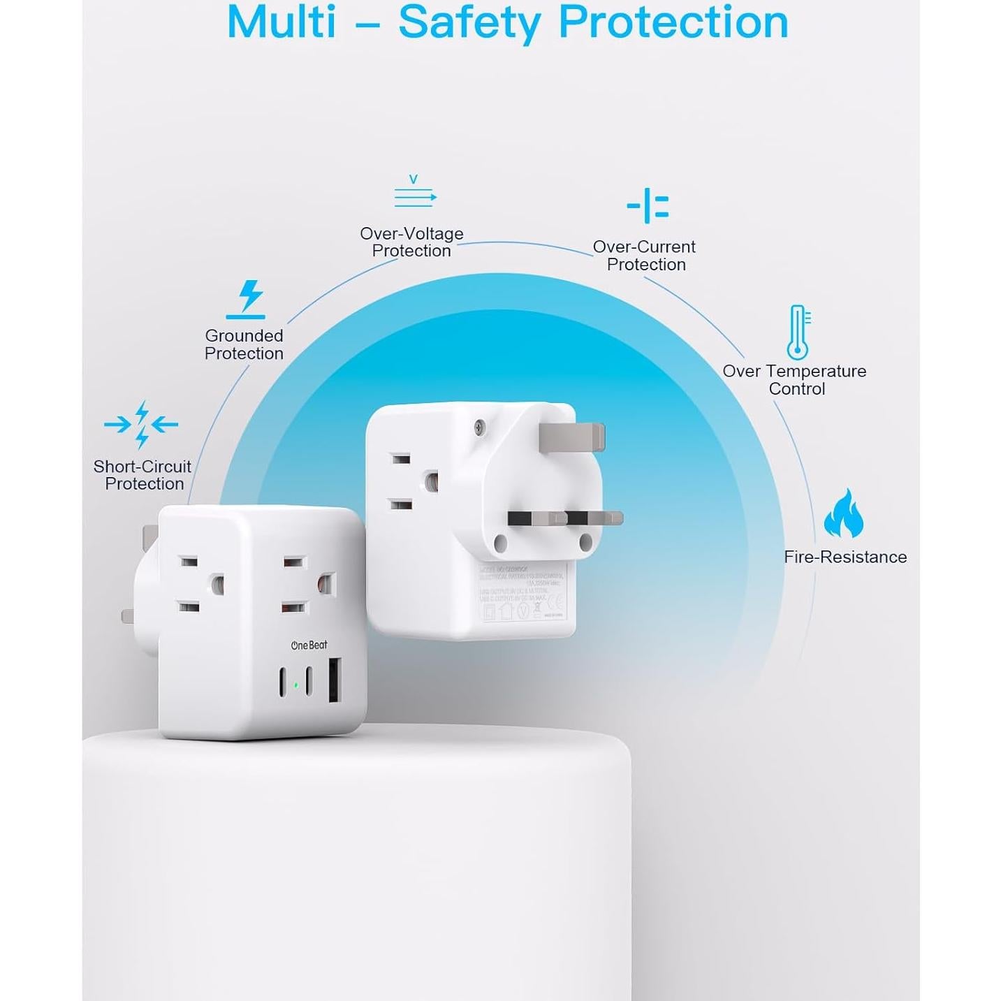 Adaptador de Enchufe de Viaje One Beat Tipo G 3 Salidas USB