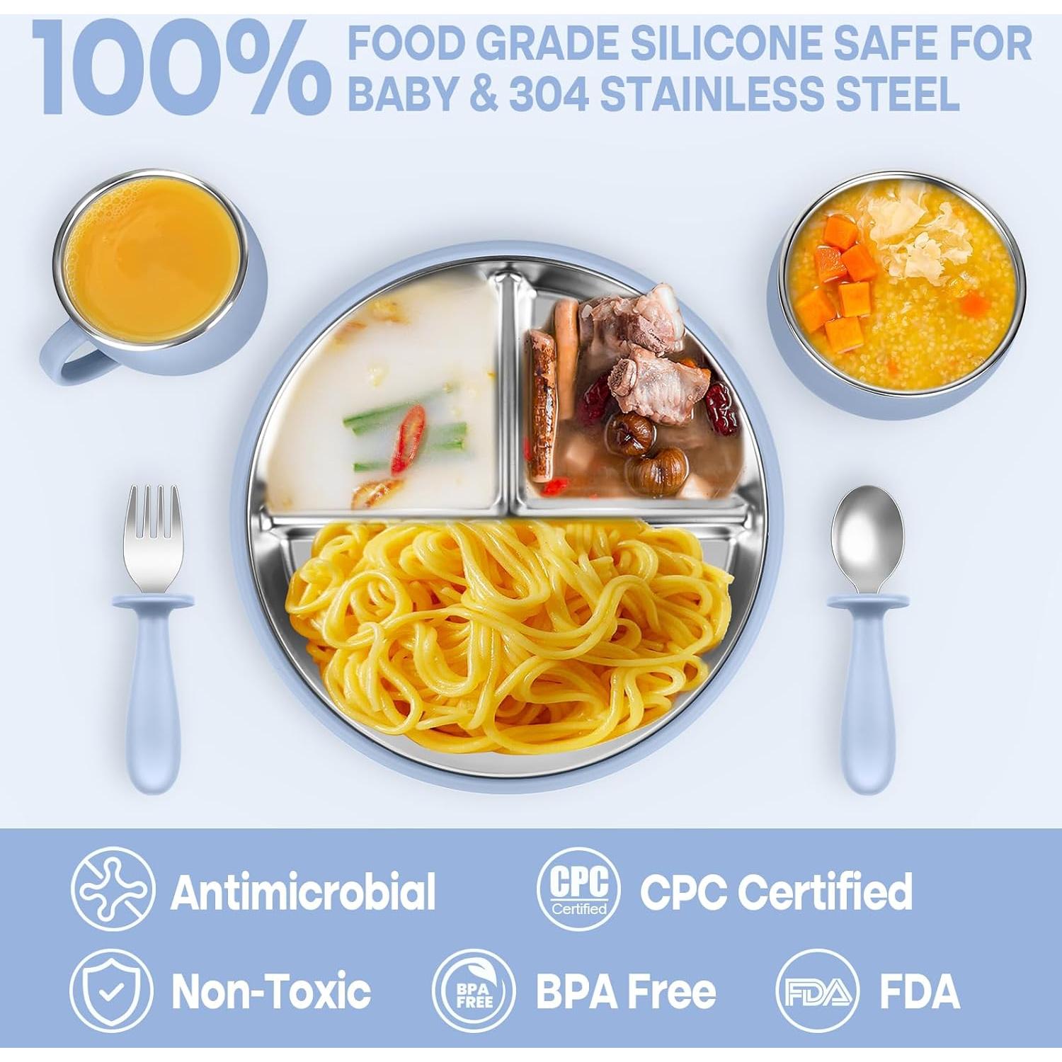 Juego de Platos y Cuencos de Acero Inoxidable Gksuu 6 Piezas Bebés