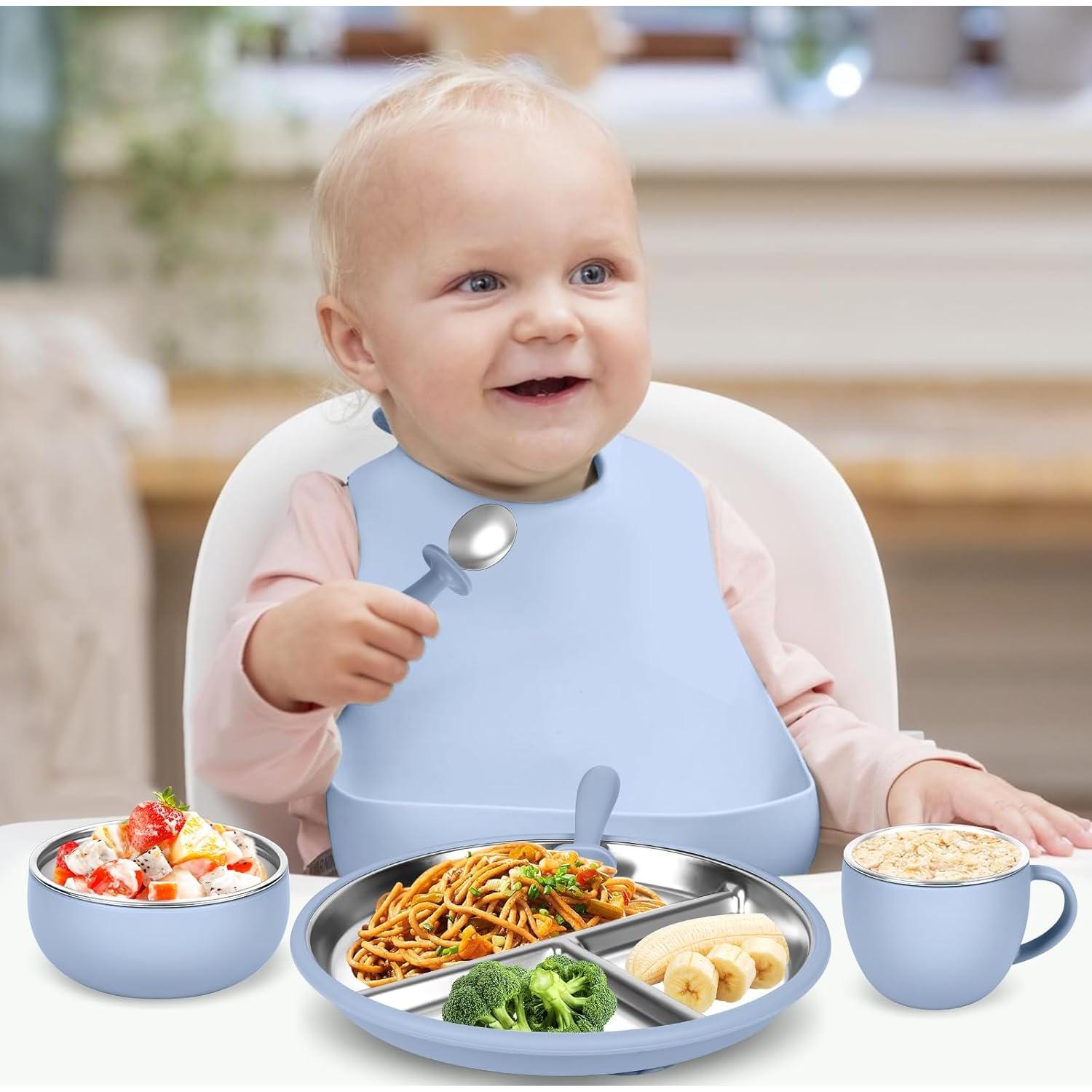 Juego de Platos y Cuencos de Acero Inoxidable Gksuu 6 Piezas Bebés