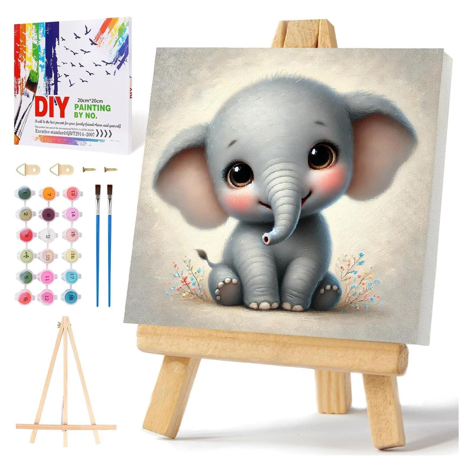 Kit de Pintura por Números Mowana Elefante Bebé 20x20 cm