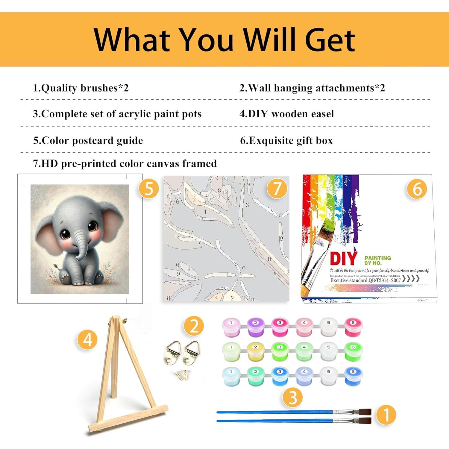 Kit de Pintura por Números Mowana Elefante Bebé 20x20 cm