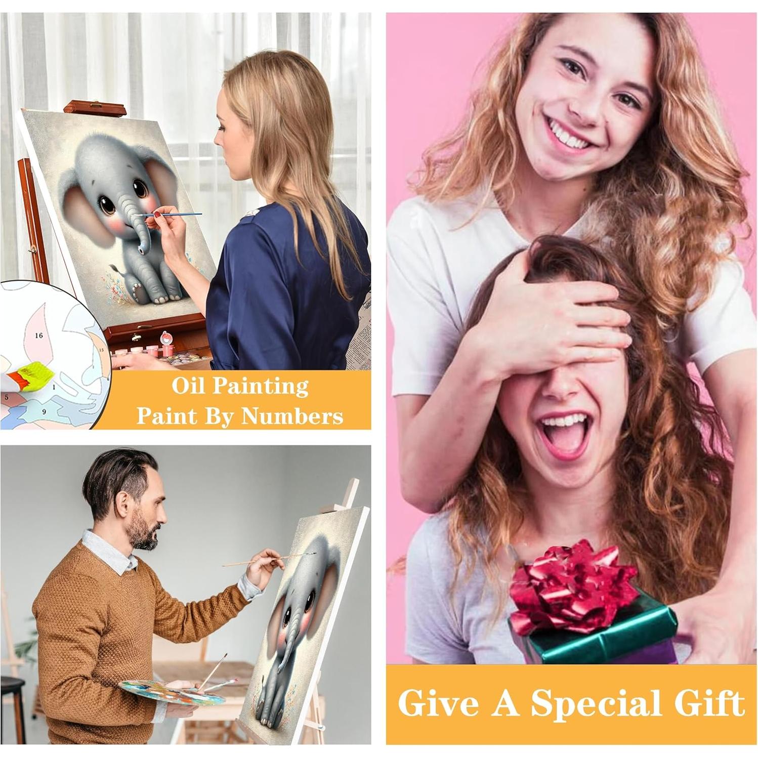 Kit de Pintura por Números Mowana Elefante Bebé 20x20 cm