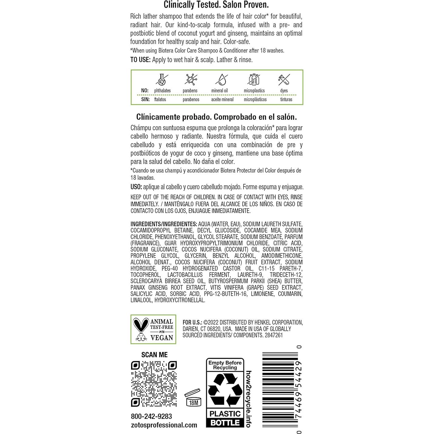 Champú Biotera Cuidado del Color 450ml | Vegano y Sin Parabenos