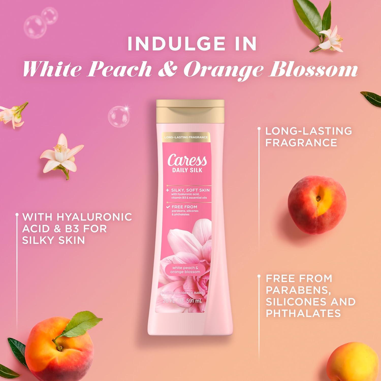 Gel de Ducha Caress Seda Diaria Durazno Blanco 591 ml - Paquete de 4