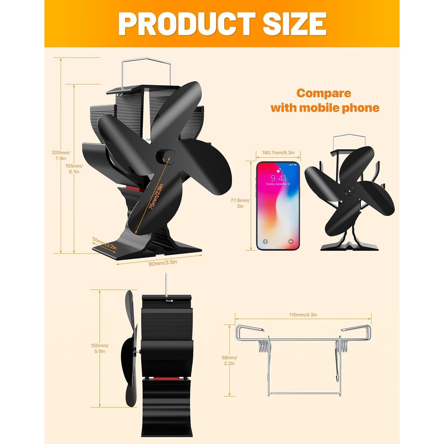 Ventilador de Estufa Signstek 4 Aspas 0.55 kg Silencioso