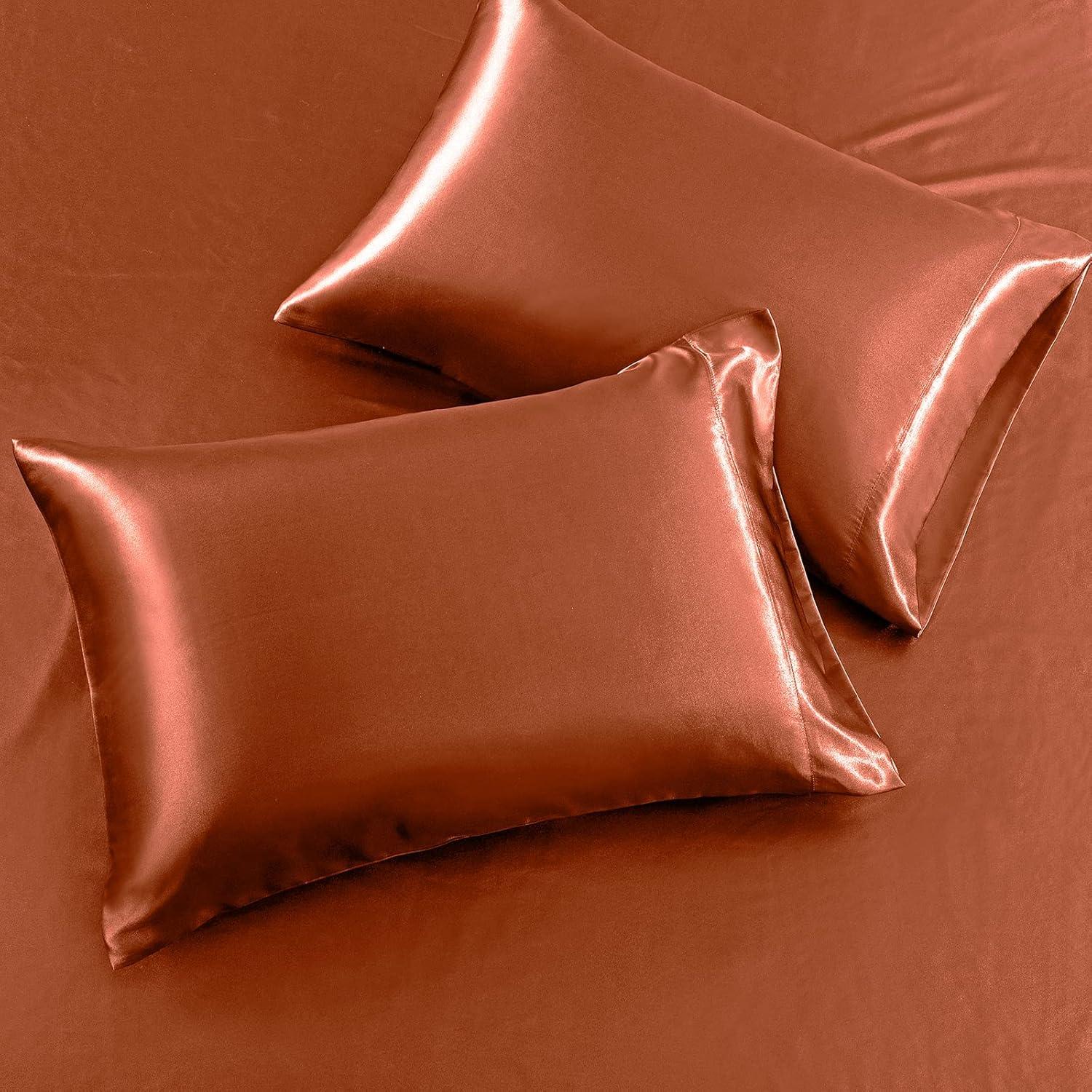 Juego de Sábanas de Satén Individual SiinvdaBZX Naranja Otoñal